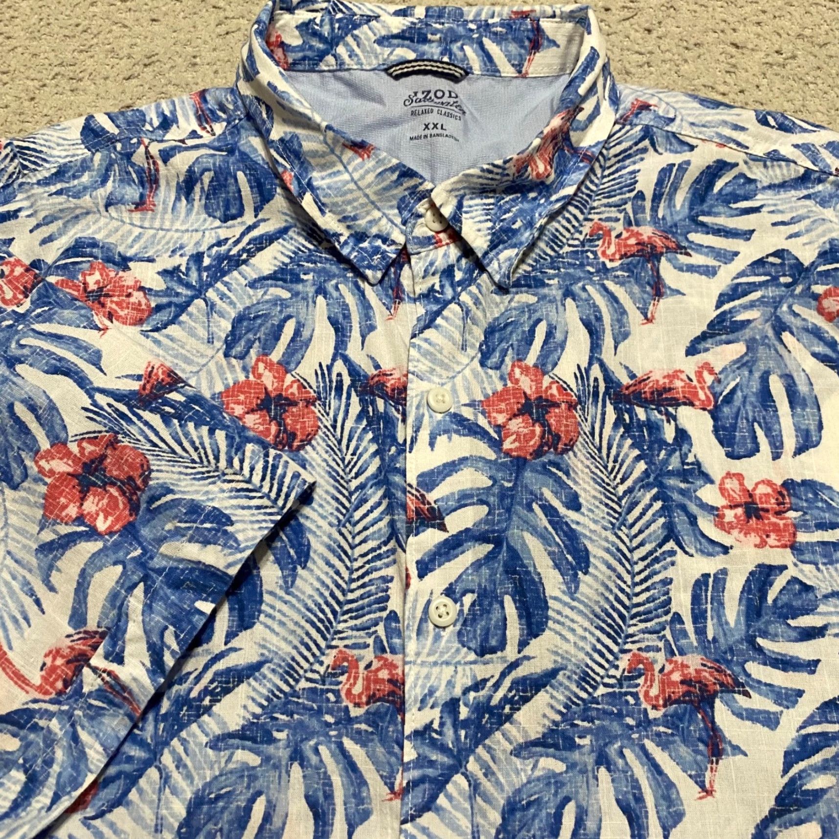 Izod IZOD Saltwater Shirt Mens 2XL Multicolor Floral Hawaiian Button Front Cotton Short Sleeve Shirt Size US XXL / EU 58 / 5 - 5 Thumbnail