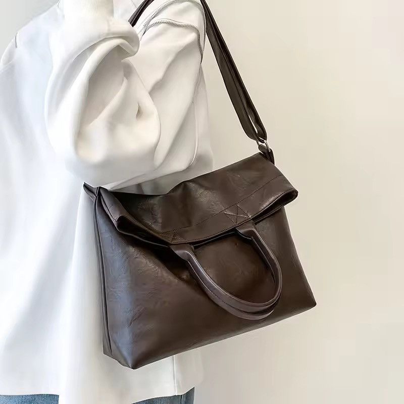 File Bag Hand-Held Briefcase Multifunctional Pu Leather in Brown, Men's