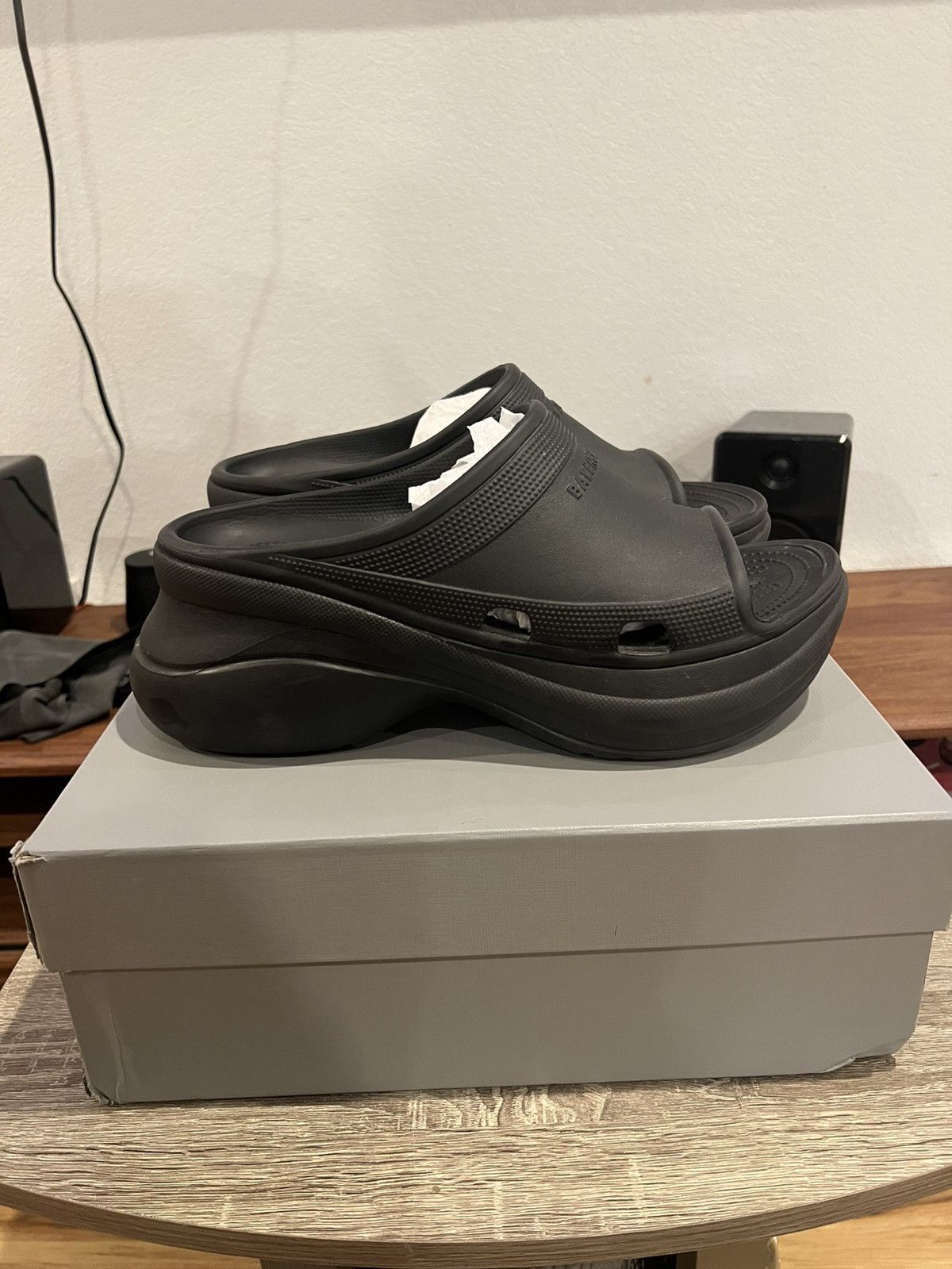 Balenciaga × Crocs Balenciaga Crocs Pool Rubber Slides Sandals Black Size US 12 / EU 45 - 1 Thumbnail