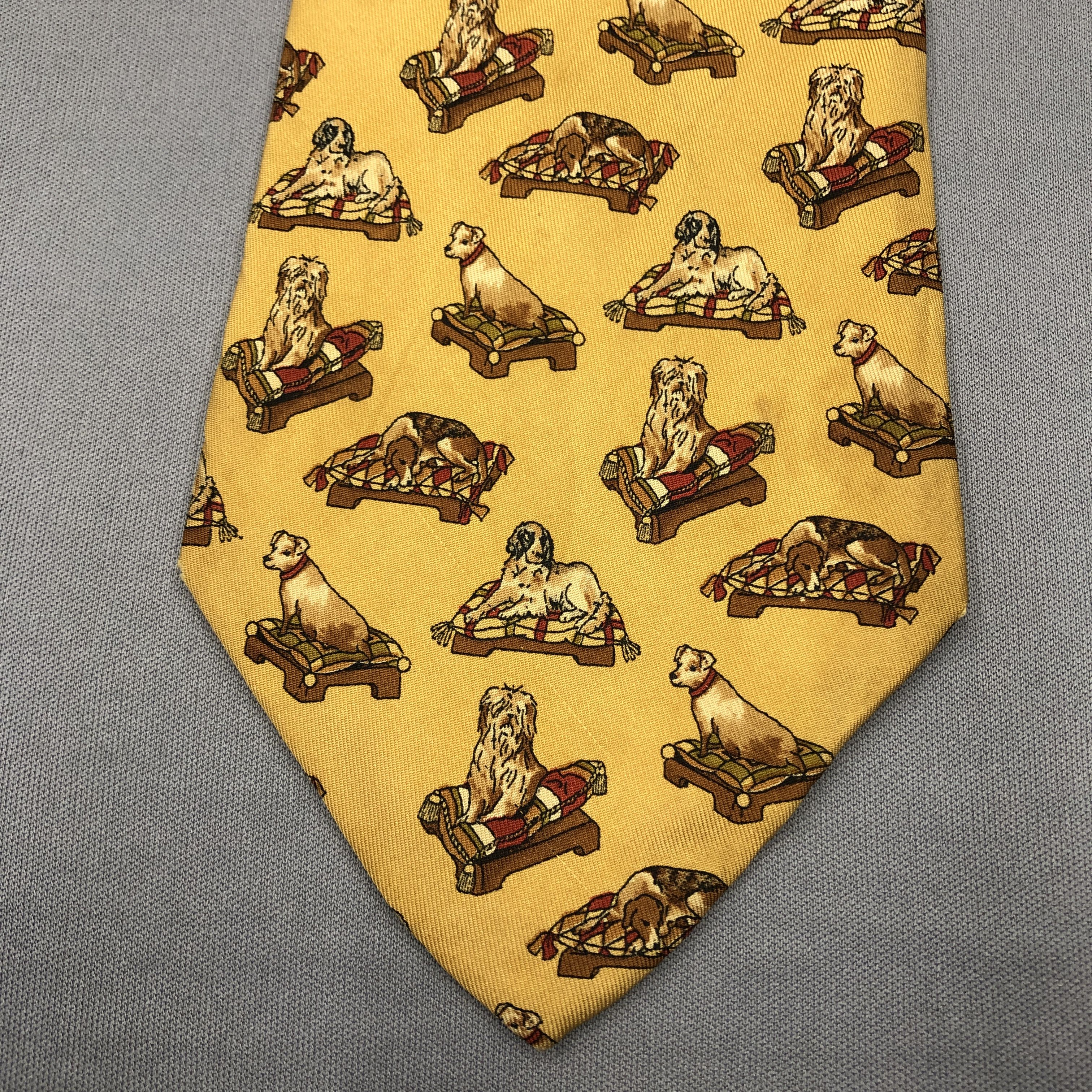 Salvatore Ferragamo Vintage Salvatore Ferragamo SILK Necktie Dogs Motif Cravate Size ONE SIZE - 4 Thumbnail