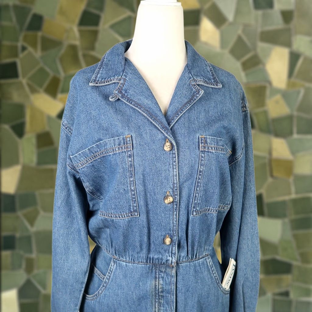 Lands' End VINTAGE Lands' End Denim Shirt Dress Midi 8, Blue, 100% Cotton, Long Sleeve, Button Front, Pockets, Casual Bohemian Western, 90s Green Size M / US 6-8 / IT 42-44 - 1 Thumbnail