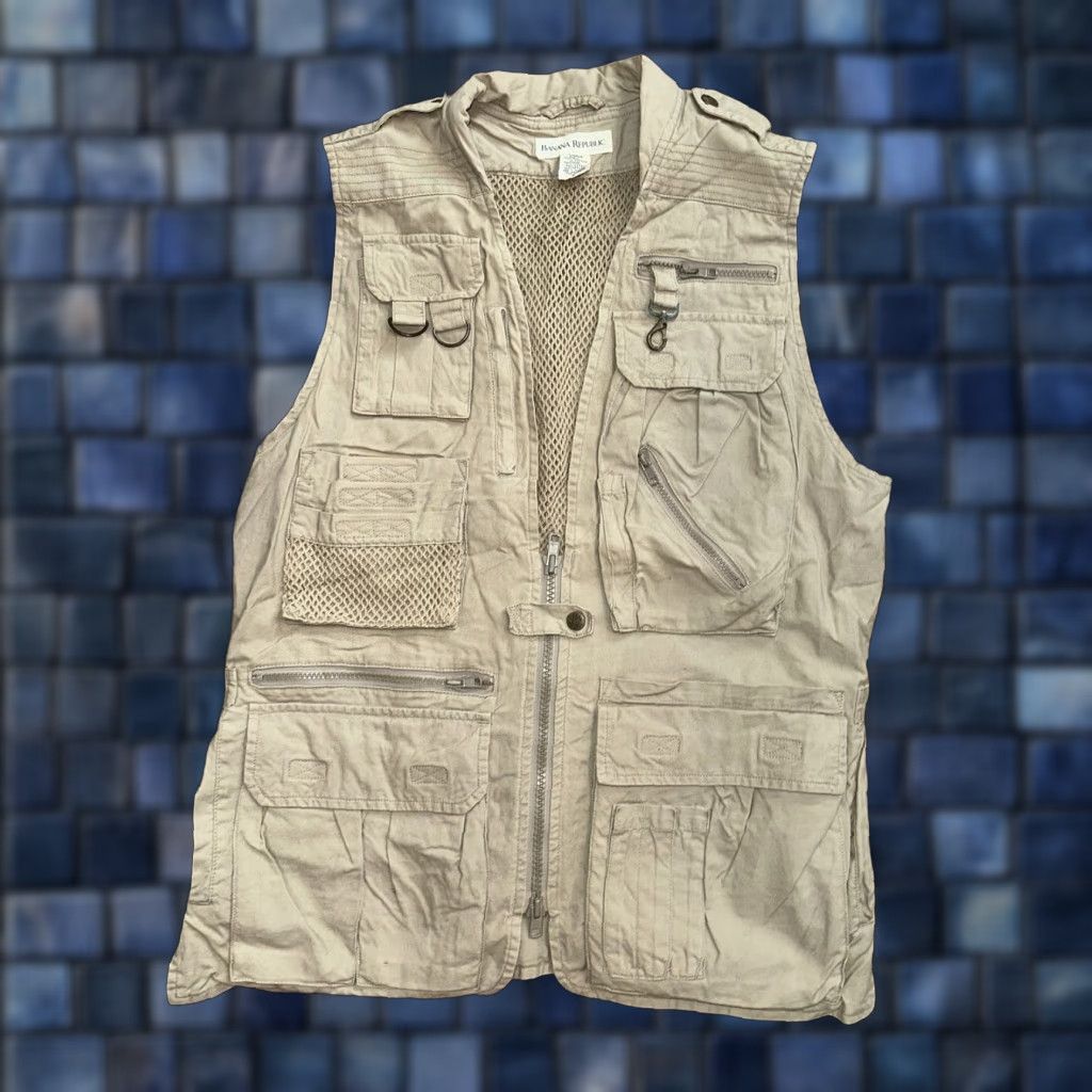 Vintage 1986 Banana Republic Cargo Utility Vest Hunting Tan Cotton User: Vintage 1986 Banana Republic Cargo Utility Vest Tan Hunting Cotton