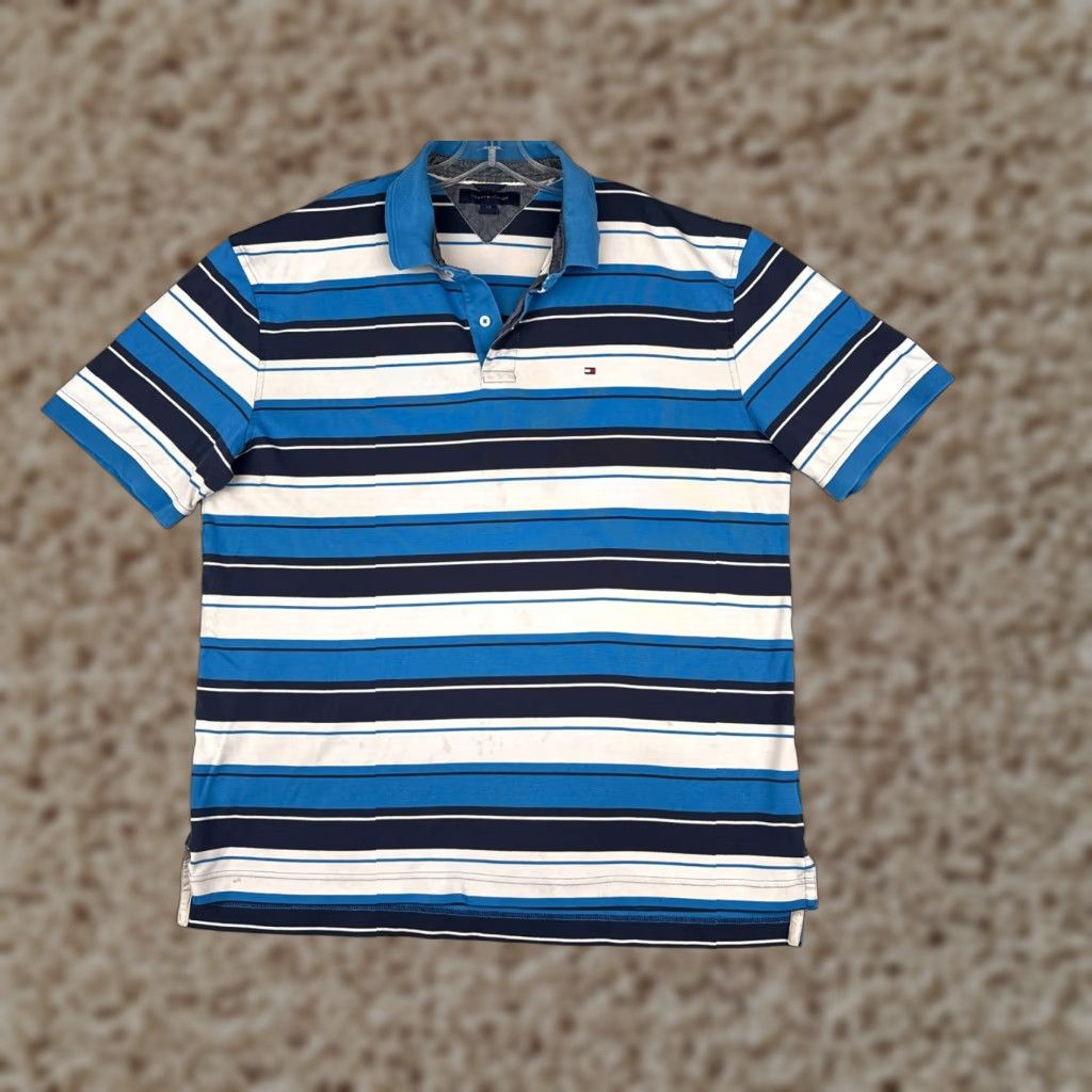 Tommy Hilfiger VINTAGE Tommy Hilfiger Polo Shirt Men 2XL Slim White Blue Striped Cotton Polo Adult XXL Navy/Blue Logo Golf Casual Mens Size US XXL / EU 58 / 5 - 1 Thumbnail