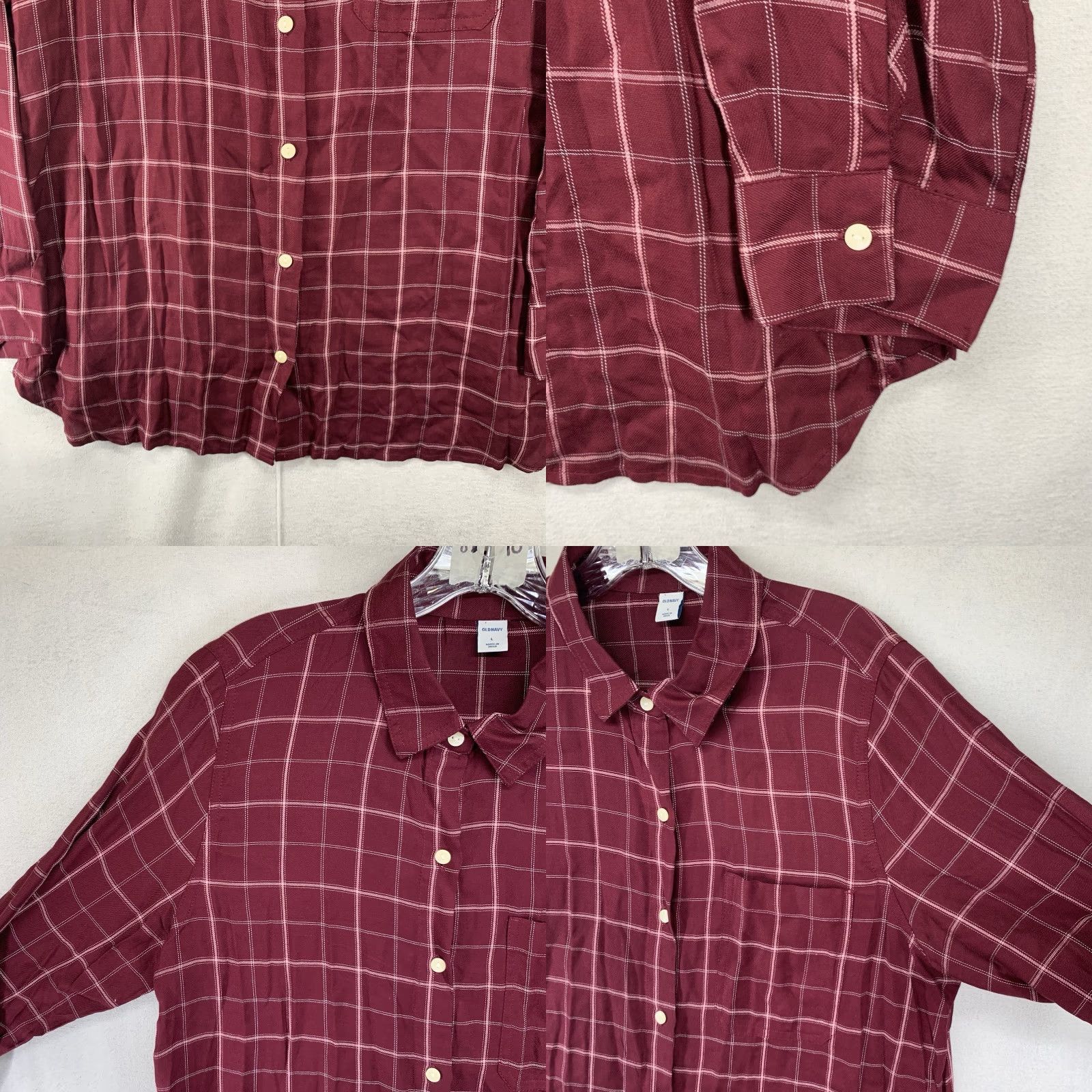 Old Navy Vintage Old Navy Womens Rayon Plaid Button-Up Shirt Large Casual Long Sleeve Collared Red Size L / US 10 / IT 46 - 8 Thumbnail