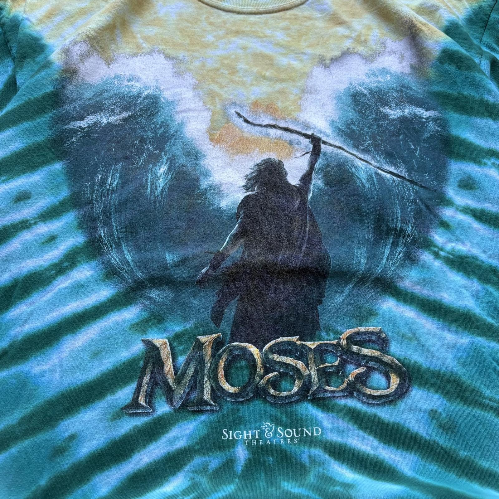 Gildan Vintage Y2K Tie-Dye Liquid Blue Moses Jesus Theater Shirt Size US L / EU 52-54 / 3 - 2 Thumbnail