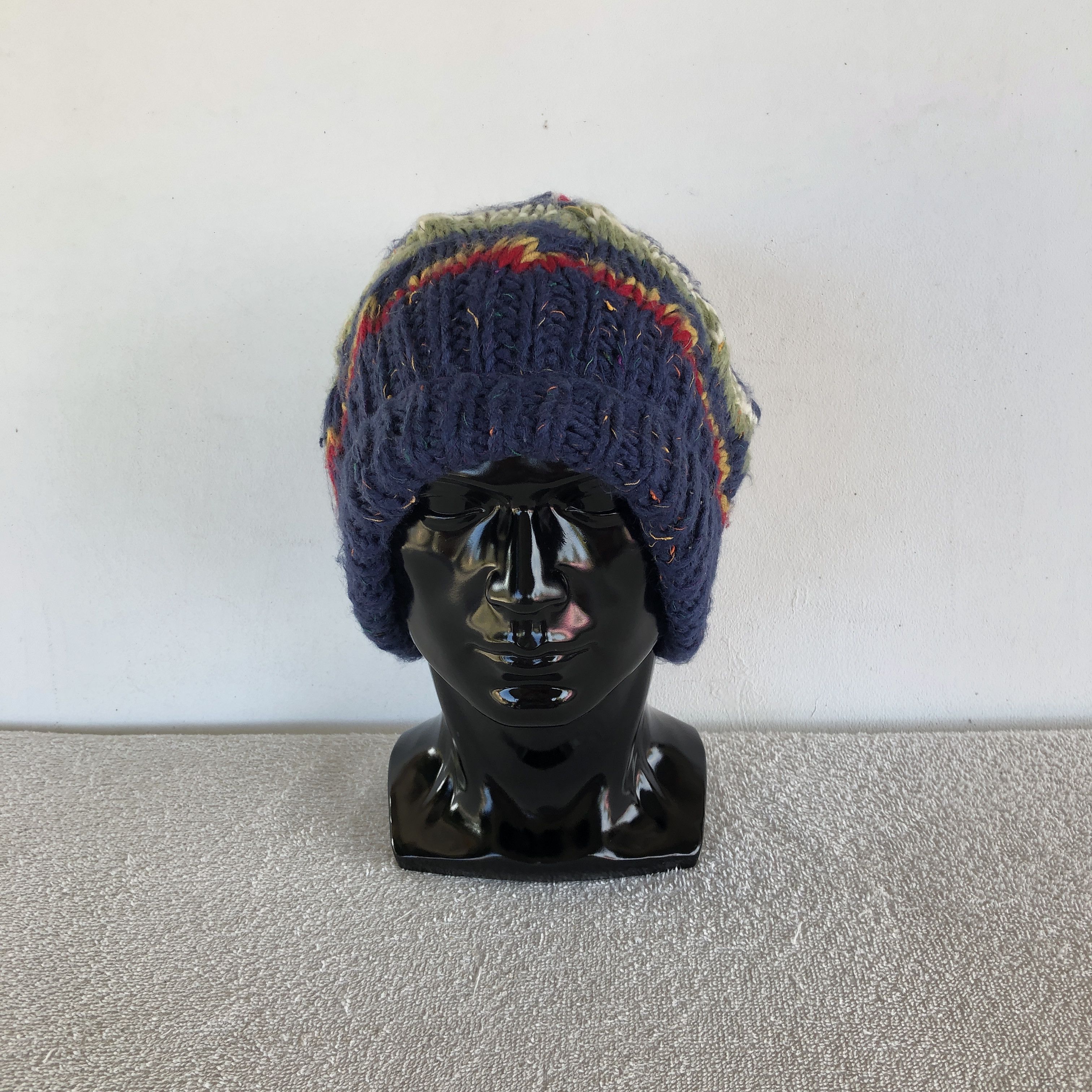 Japanese Brand Vintage 90s Slouchy Knit Beanie Pom Pom Snow Caps Hats Size ONE SIZE - 2 Thumbnail