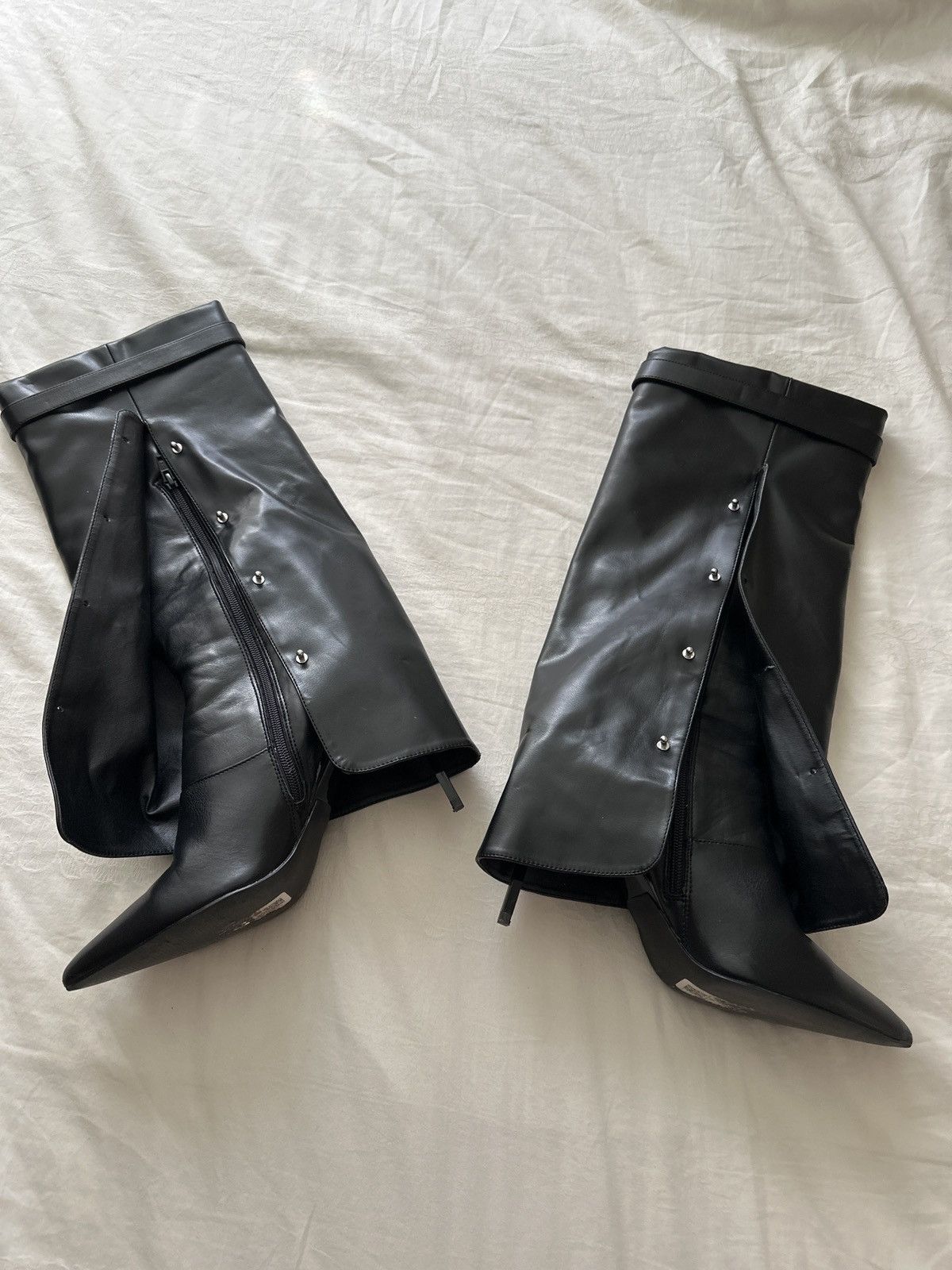 Asos black faux leather stiletto foldover boots Size US 9 / IT 39 - 3 Thumbnail