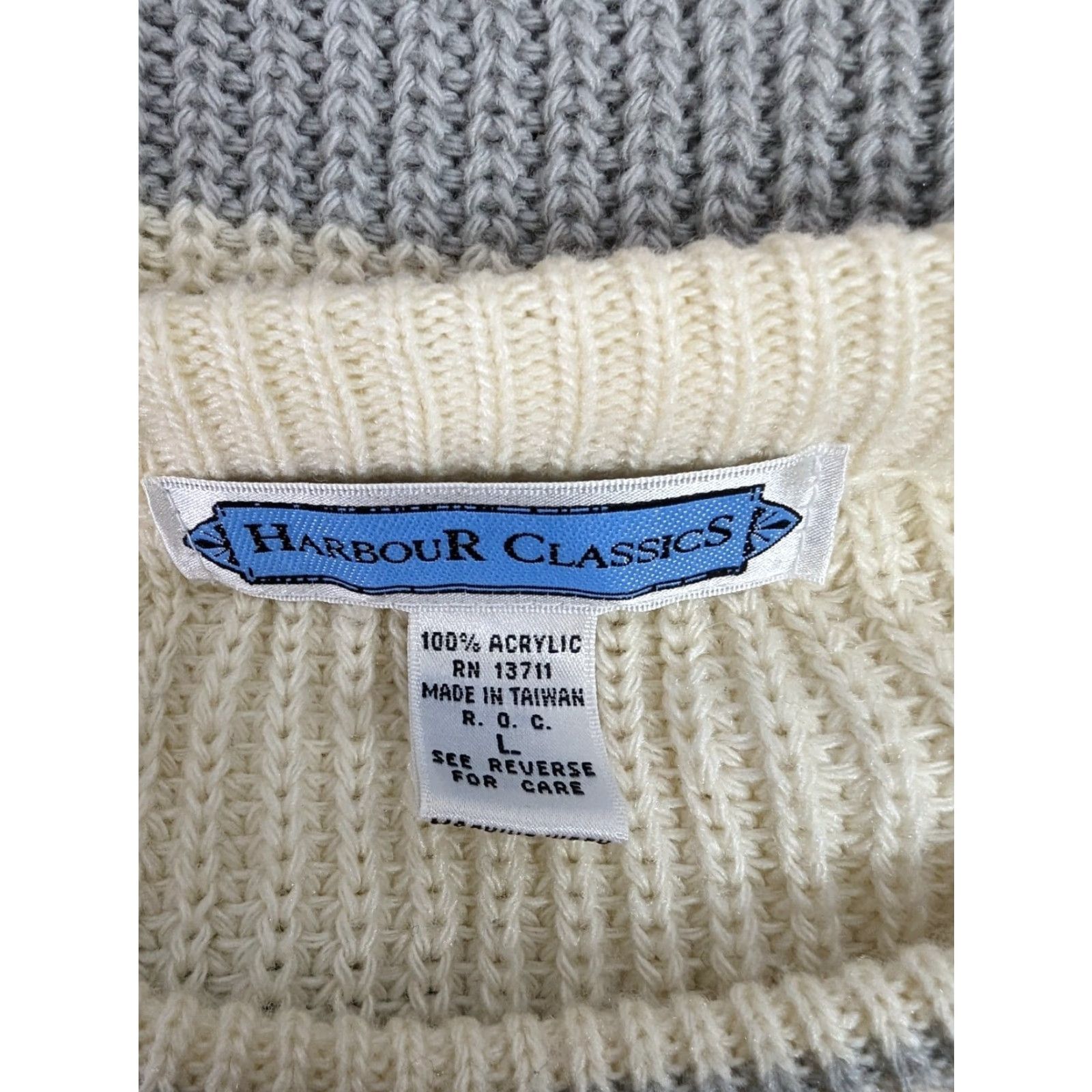 Vintage VINTAGE 80s Sweater Knit Ivory Striped MEN'S Large Crew Neck Pullover Grannycore S11 Men Size US L / EU 52-54 / 3 - 4 Thumbnail