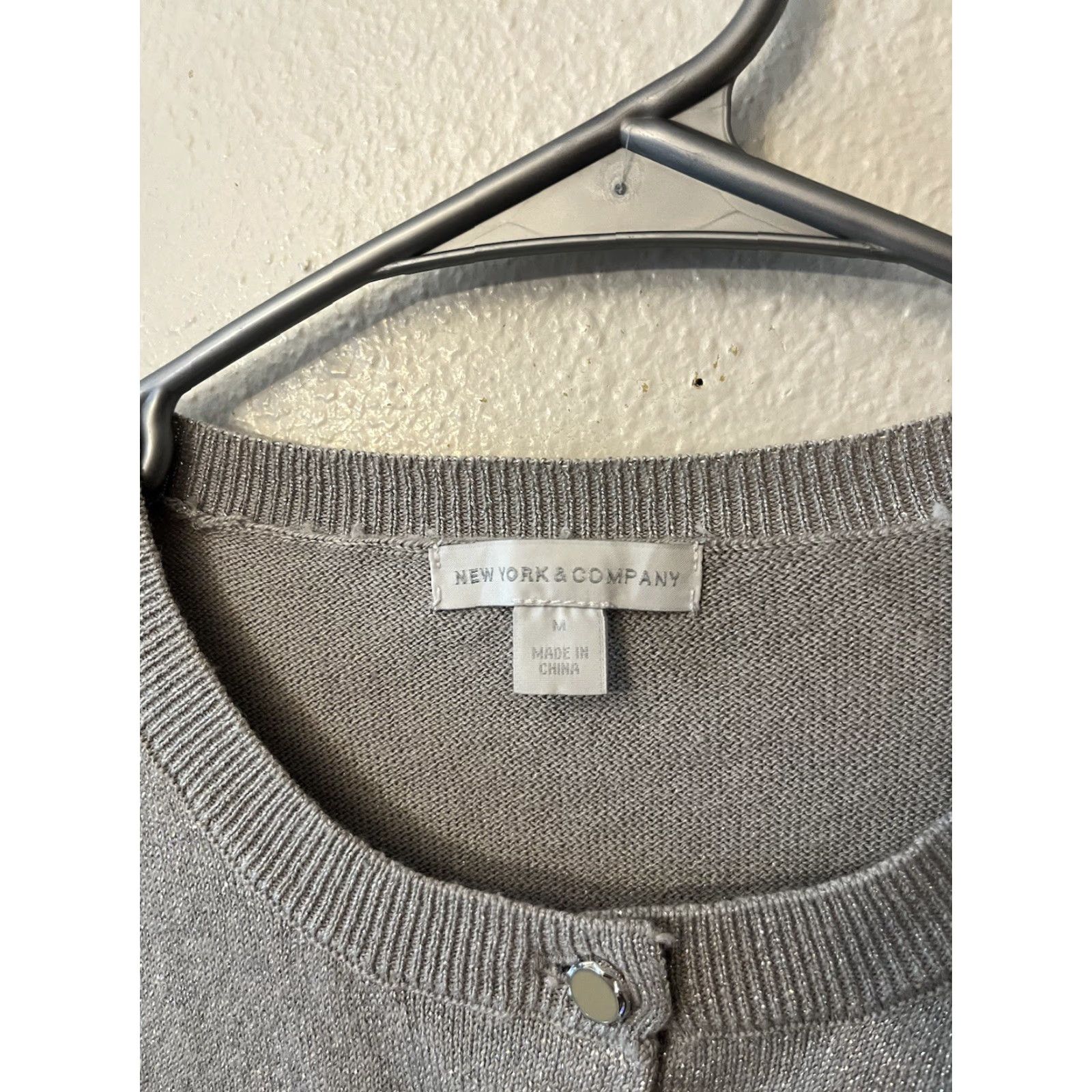 CO New York & Company Cardigan Women Adult Medium Gray Cotton Blend Knit Button Sweater Size M / US 6-8 / IT 42-44 - 3 Thumbnail