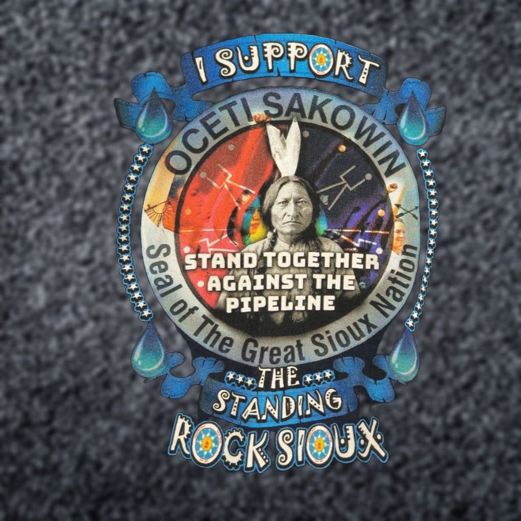 Native Womens XL T Shirt Sioux Standing Rock Native Protest Dakota Pipeline Distressed Blue Crew Neck Short Sleeve Size XL / US 12-14 / IT 48-50 - 1 Thumbnail