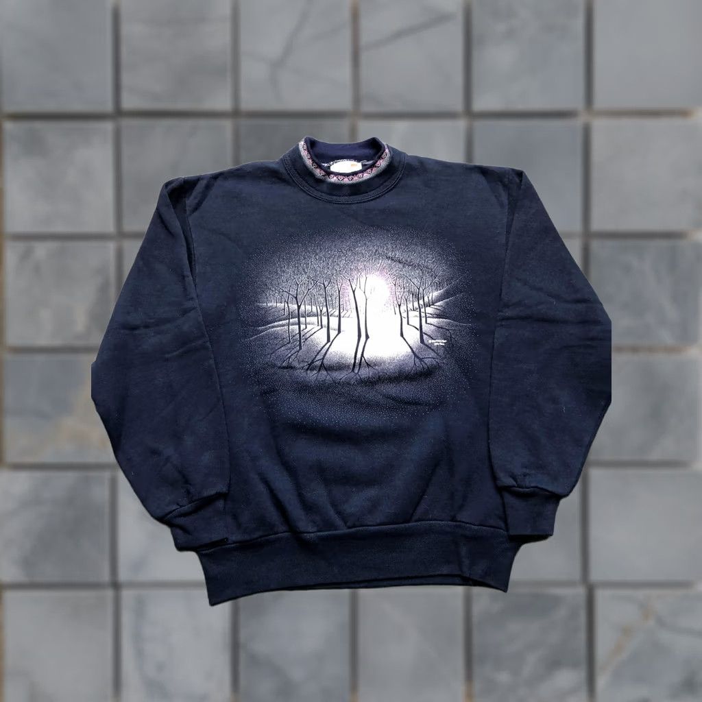Vintage VINTAGE Morning Sun Sweatshirt Womens Medium Blue Winter Forest Graphic 90s Size M / US 6-8 / IT 42-44 - 1 Thumbnail