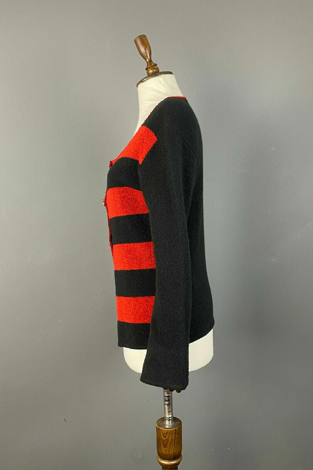 Designer Elisa Cavaleti Italia Black Red Stripe Wool Sweater XL / 4 Size XL / US 12-14 / IT 48-50 - 4 Thumbnail