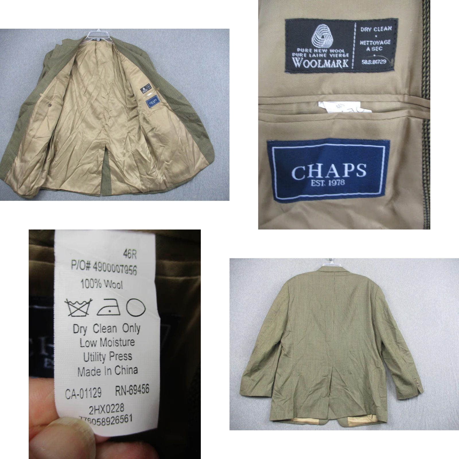 Chaps Chaps Sport Coat Men 46R Brown Wool Tweed Check Two-Button Notch Lapel blazer Jacket Regular Fit Size 46R - 8 Thumbnail