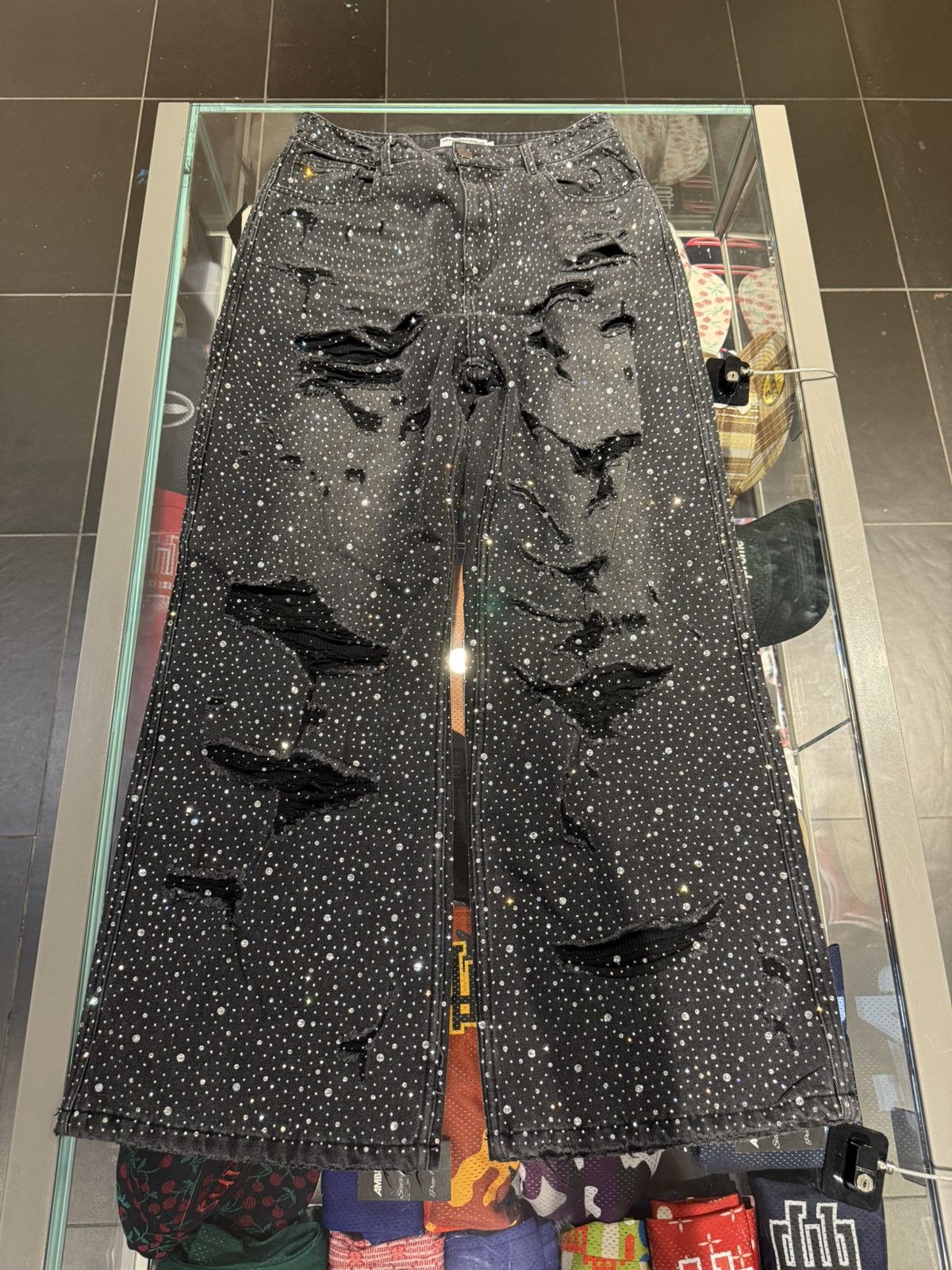 Other Vale Rainstorm Rhinestone Denim Jeans Black Size US 30 / EU 46 - 1 Thumbnail
