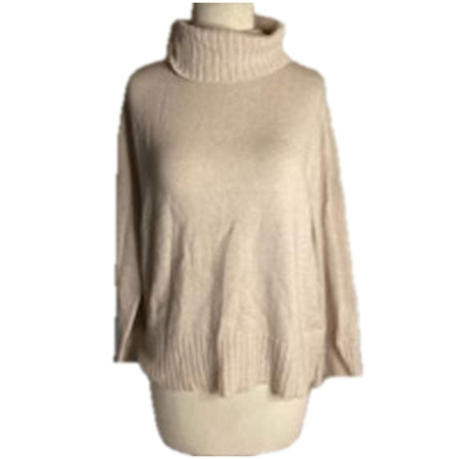 Laundry by Shelli Segal Cozy Minimalist Beige Ribbed Turtleneck Sweater Laundry XS Size XS / US 0-2 / IT 36-38 - 2 Thumbnail