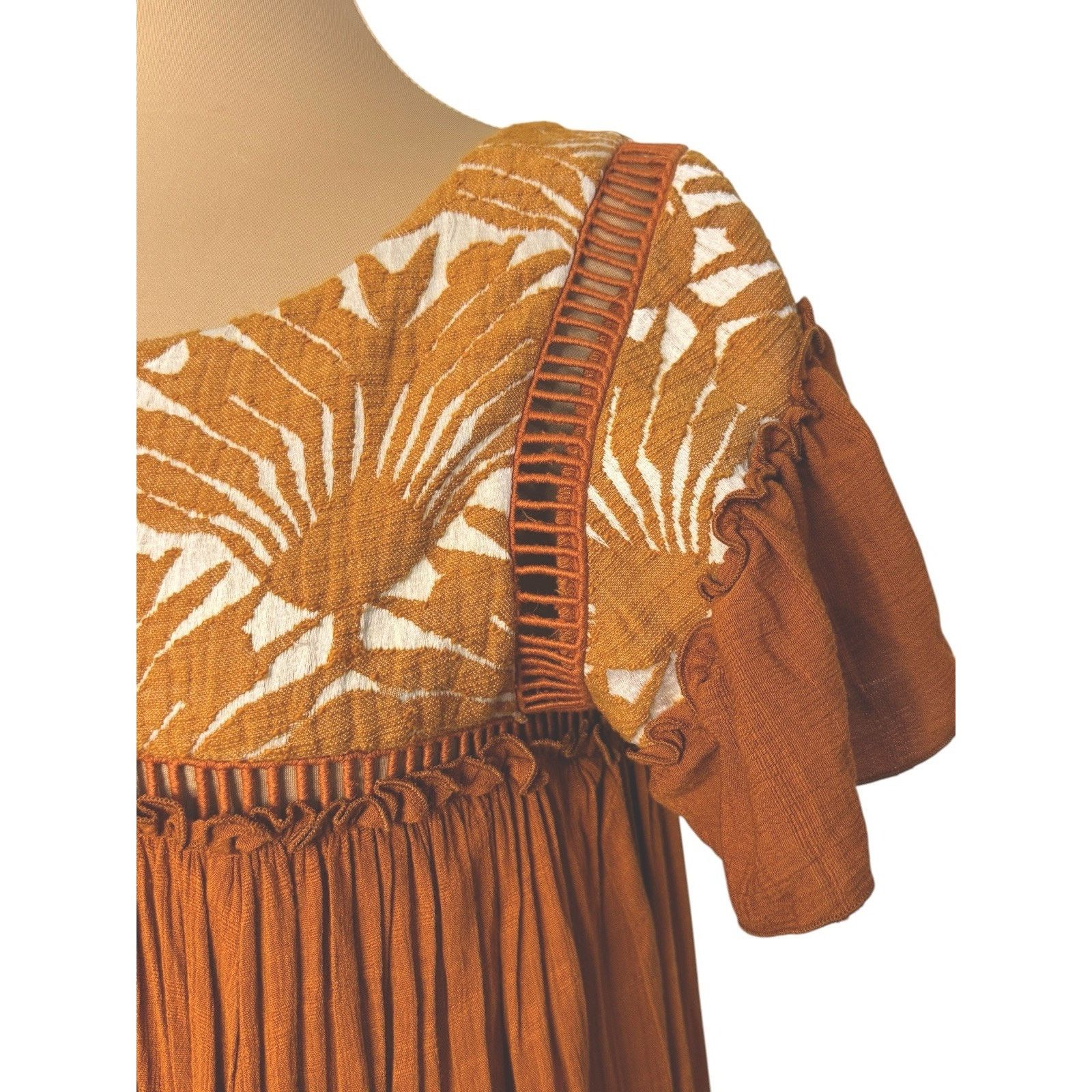 Free People FREE PEOPLE Vintage Charm Embroidered Ruffled Midi Dress XS Size XS / US 0-2 / IT 36-38 - 6 Thumbnail