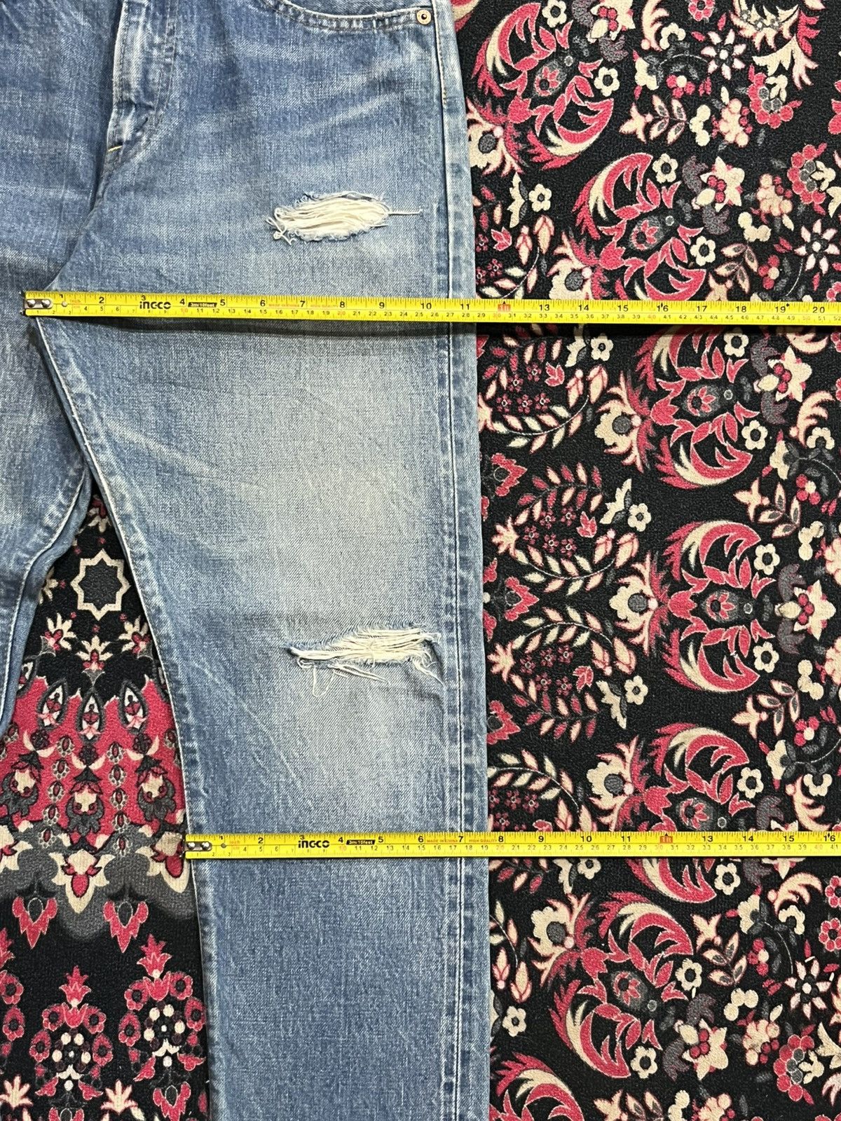 URBAN RESEARCH DOORS Japanese Brand Urban Research Blue Washed Selvedge Rip Jeans Size US 31 - 14 Thumbnail