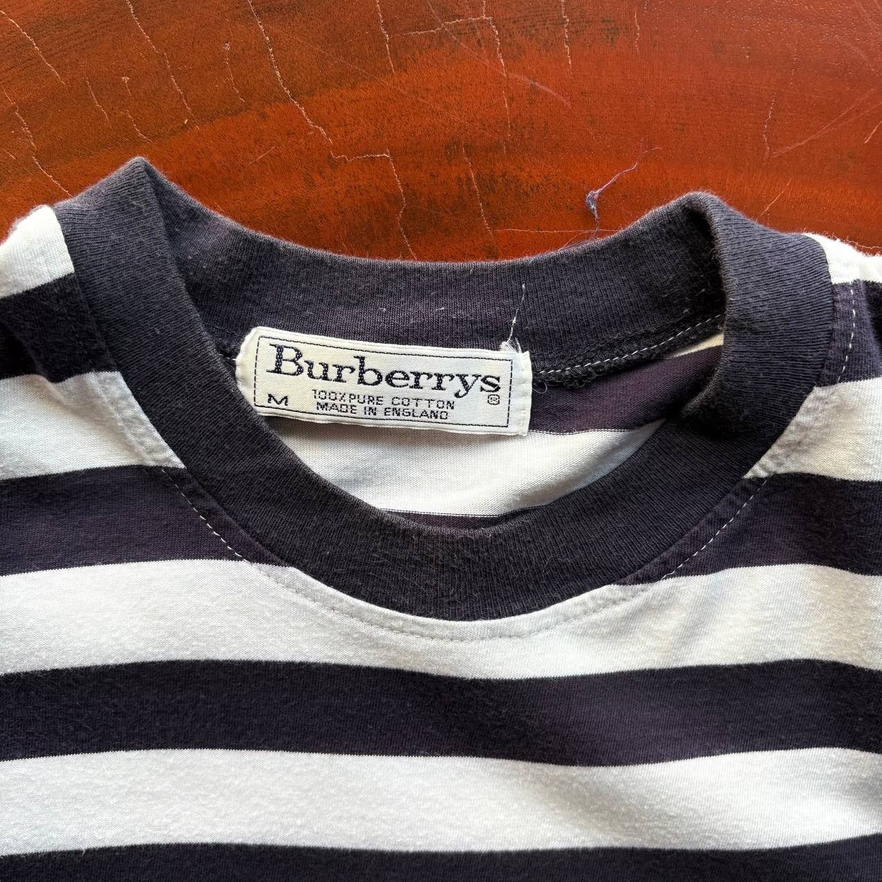 Burberry Vintage 90’s Burberry Navy Blue and White Striped Tshirt Size US M / EU 48-50 / 2 - 5 Thumbnail