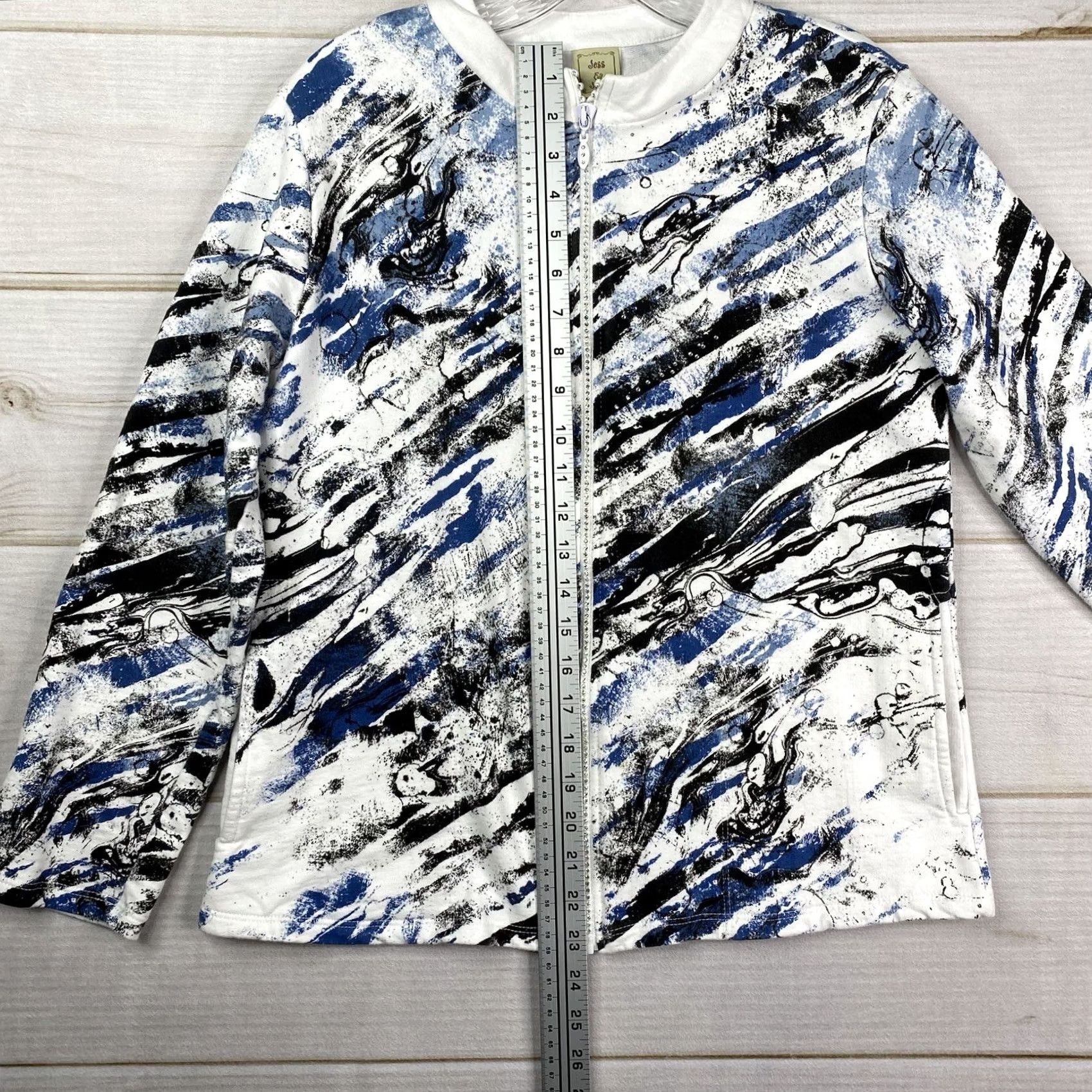 Vintage Jess & Jane Sweatshirt Womens M Black White Blue Splatter Rhinestones Full Zip Size M / US 6-8 / IT 42-44 - 7 Thumbnail