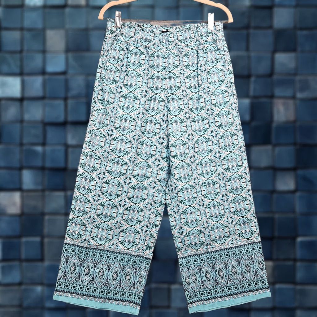 Talbots Talbots Women's Pants Cropped Floral Cotton Linen Wide-Leg Pull On Sz S Blue Spring Summer Vintage: No Size 28" / US 6 / IT 42 - 1 Thumbnail