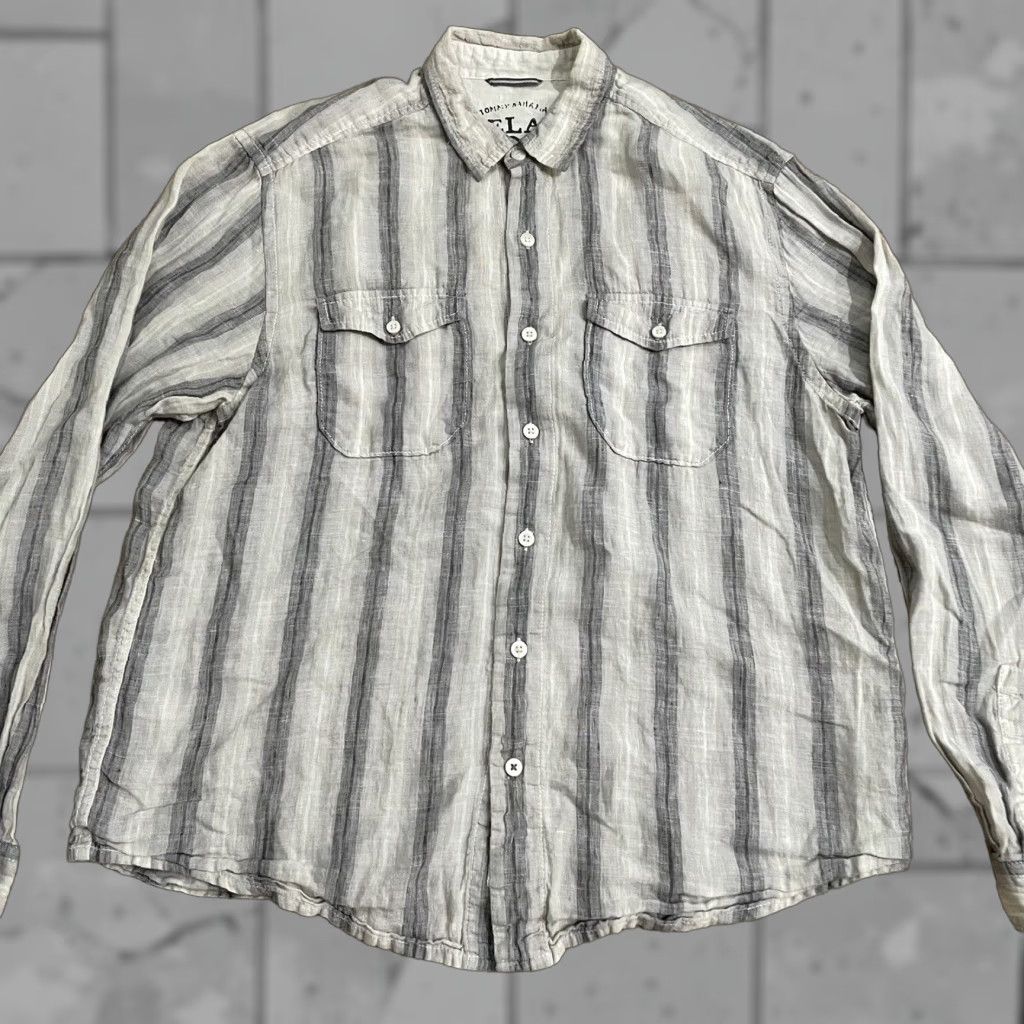 Tommy Bahama Tommy Bahama Relaxed Fit Striped Linen Button-Down Shirt Mens Large White Size US L / EU 52-54 / 3 - 1 Thumbnail