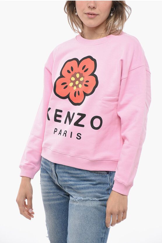 image of Kenzo Fleece Cotton Poppy Crew Neck Sweatshirt in Pink, Women's (Size Small)