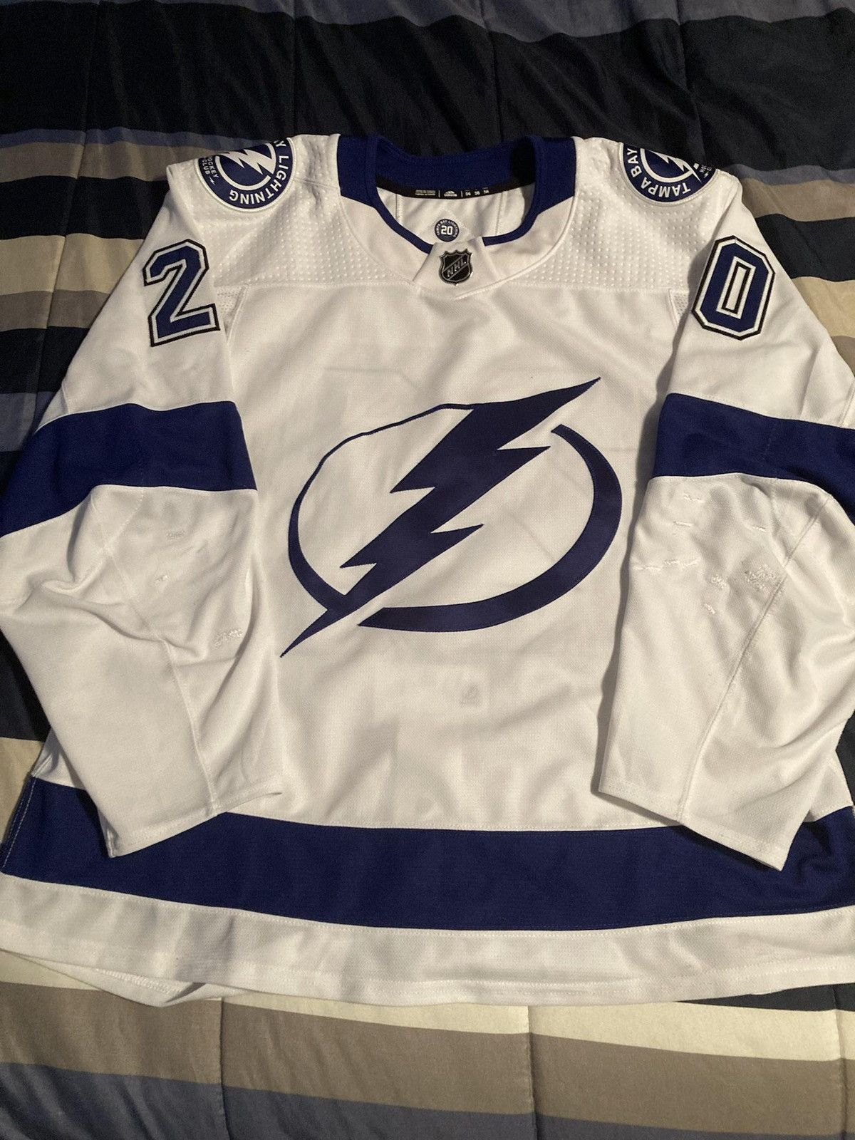 image of Adidas x Made In Canada Blake Coleman Tampa Bay Lightning Game Away 20-21 Mic Jersey in White (Size