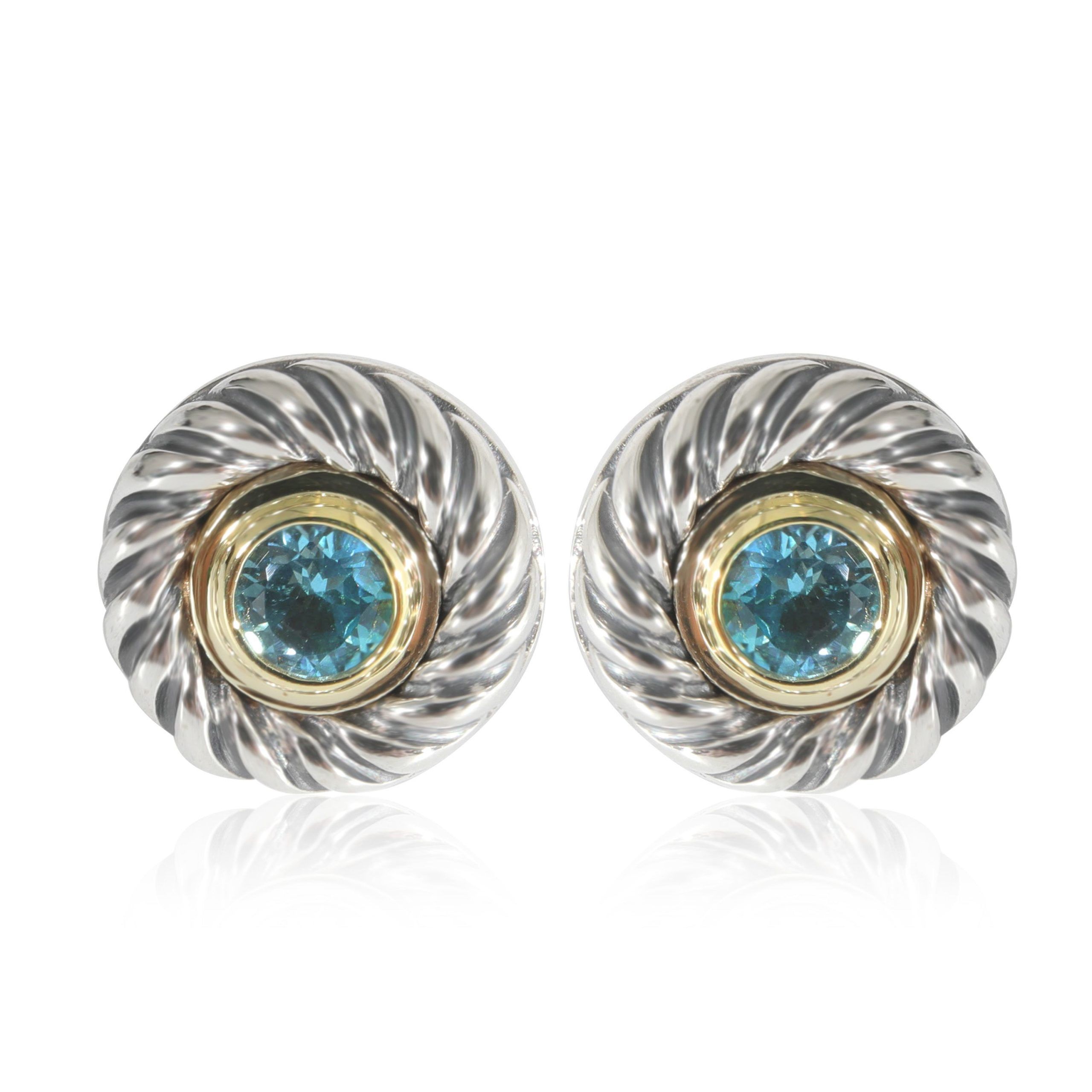 image of David Yurman Cable Cookie Earring With Blue Topaz In 14Kt Gold/sterling Silver, Women's