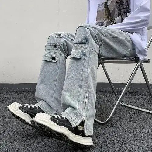 Japanese Brand Street Niche Style Zipper Leg Denim Cargo Pant Size US 30 / EU 46 - 4 Thumbnail