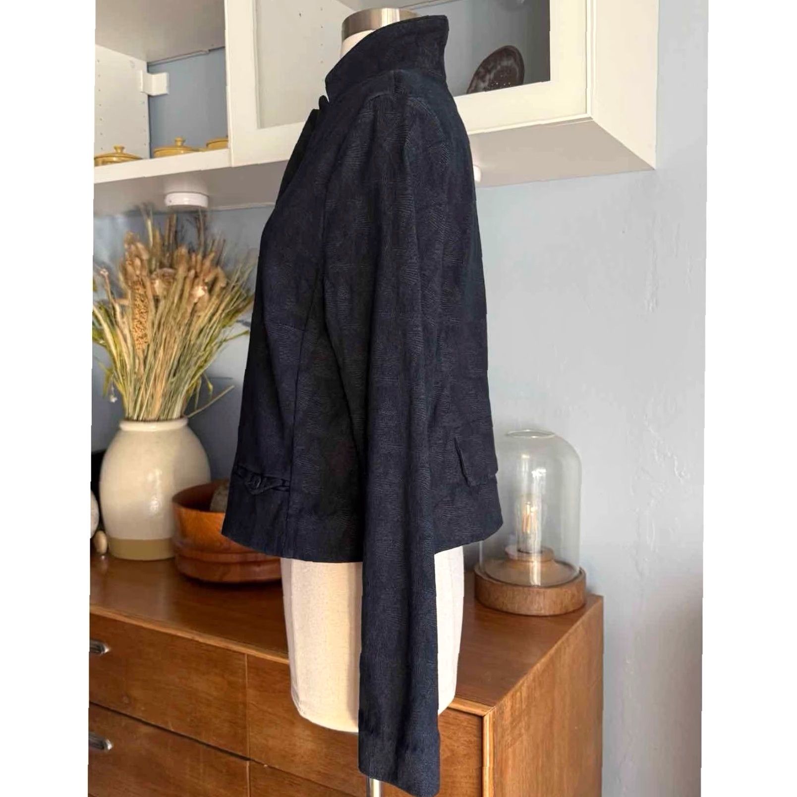 Vintage Lilith Textured Jacket Navy Blue Minimalist Lagenlook M/L 42 Wool Blend Mens Womens Girls Boys Size M / US 6-8 / IT 42-44 - 4 Thumbnail
