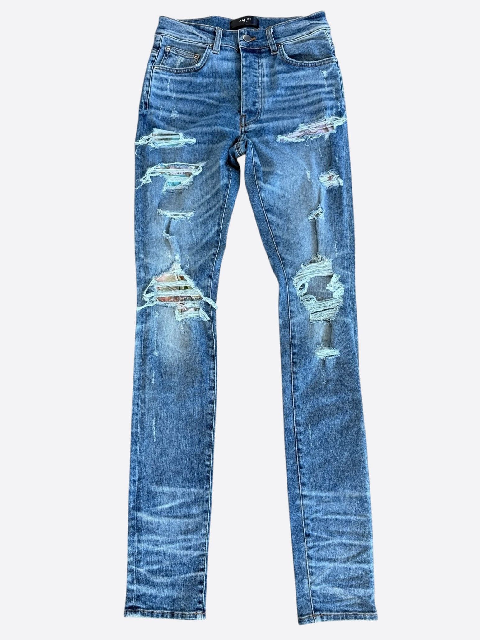 Amiri Amiri Clay Indigo Multicolor Patch Distressed Jeans Size US 30 / EU 46 - 1 Thumbnail