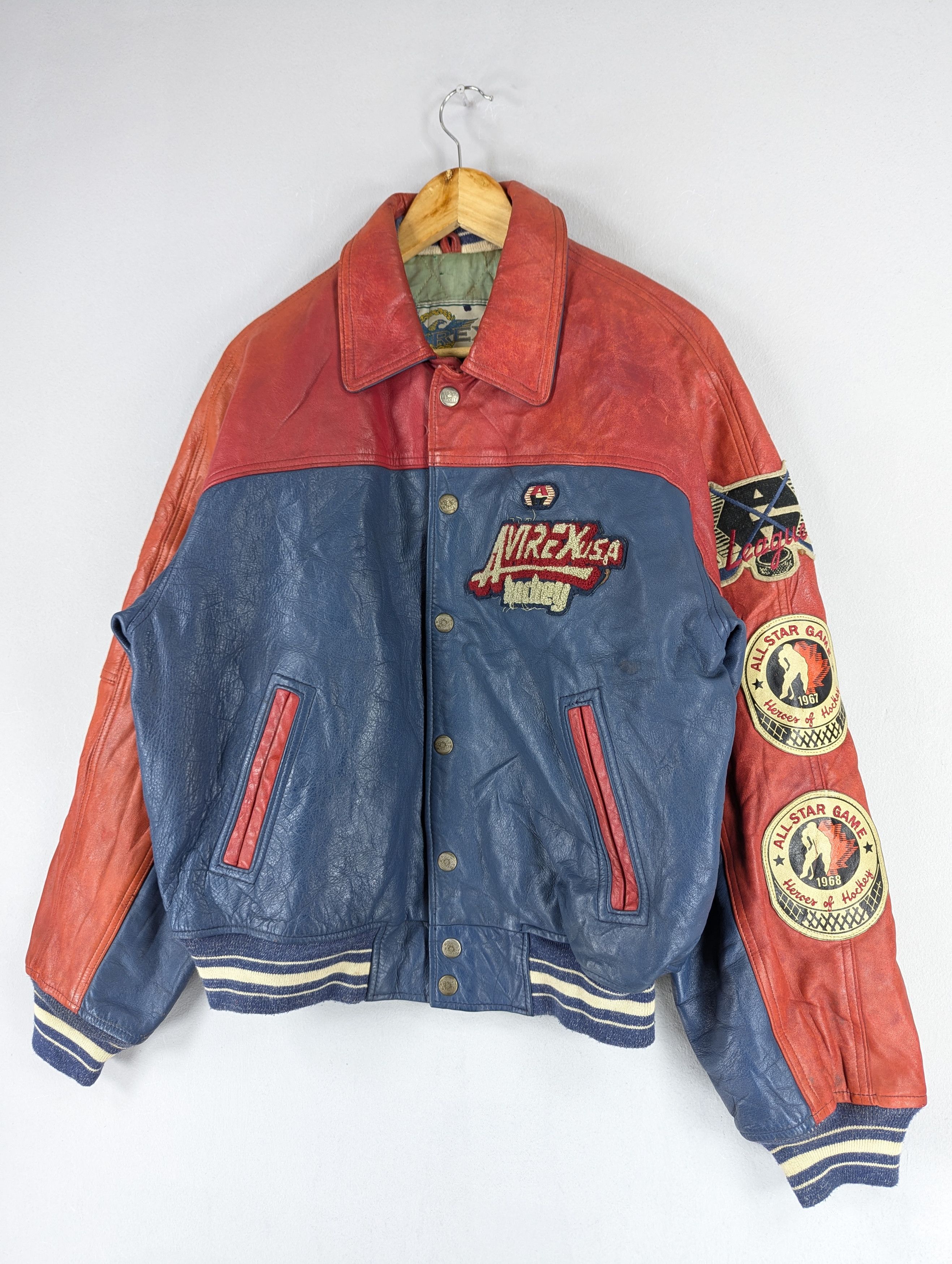 Vintage 90s Avirex Hockey League Varsity Leather Jacket