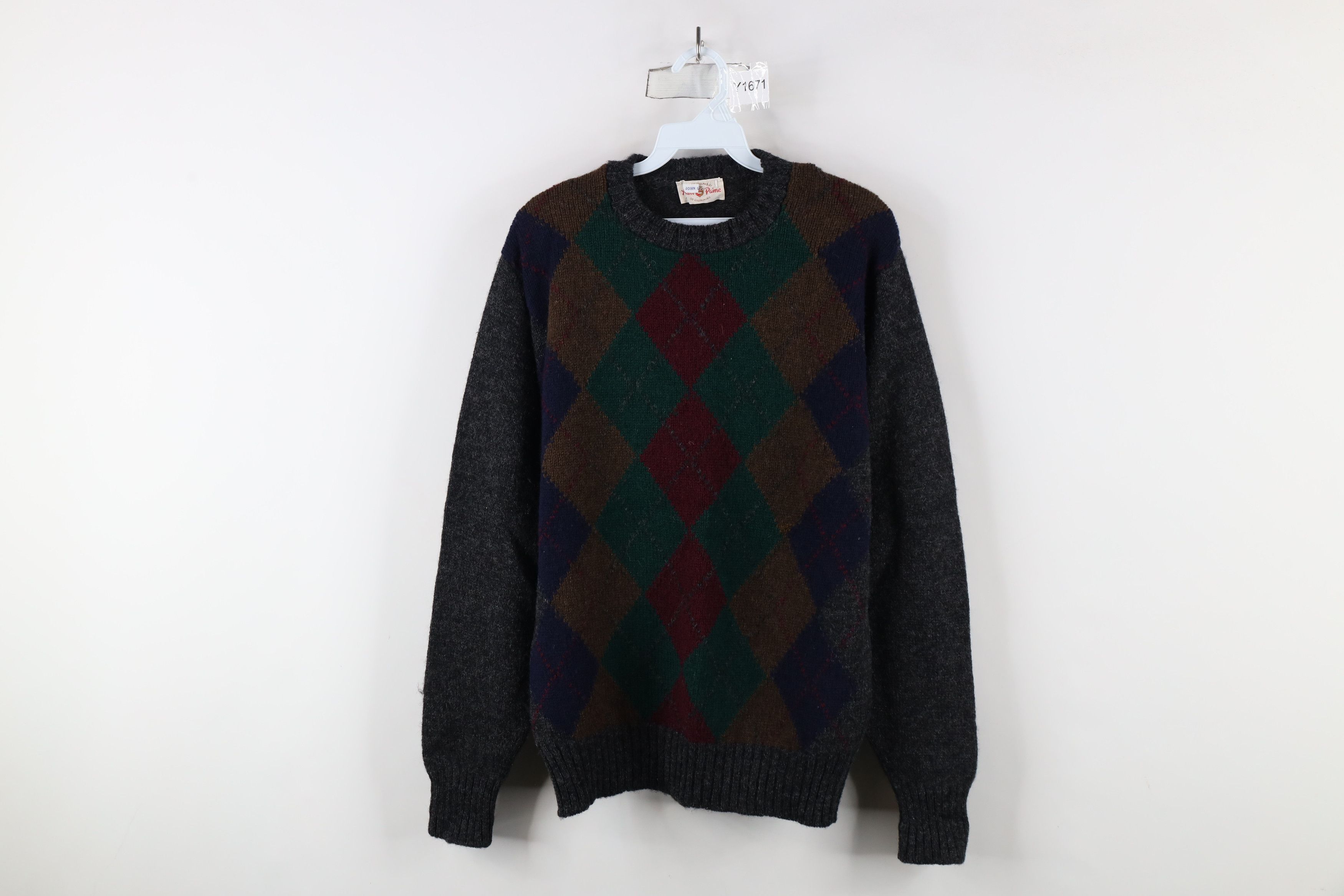 Vintage Vintage 50s Streetwear Argyle Diamond Wool Knit Sweater Size US M / EU 48-50 / 2 - 1 Thumbnail