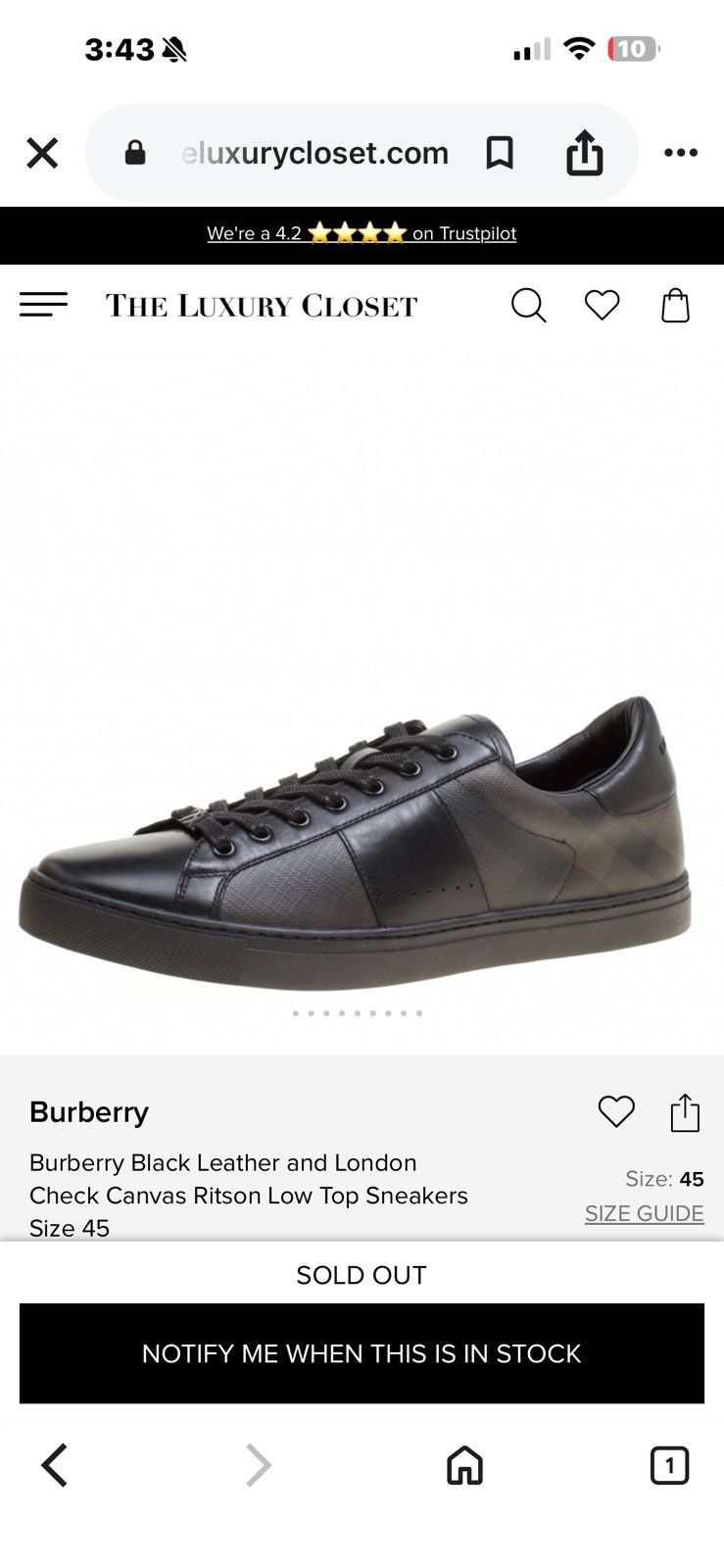 Burberry Burberry Ritson Check Leather Sneakers Size US 12 / EU 45 - 7 Thumbnail
