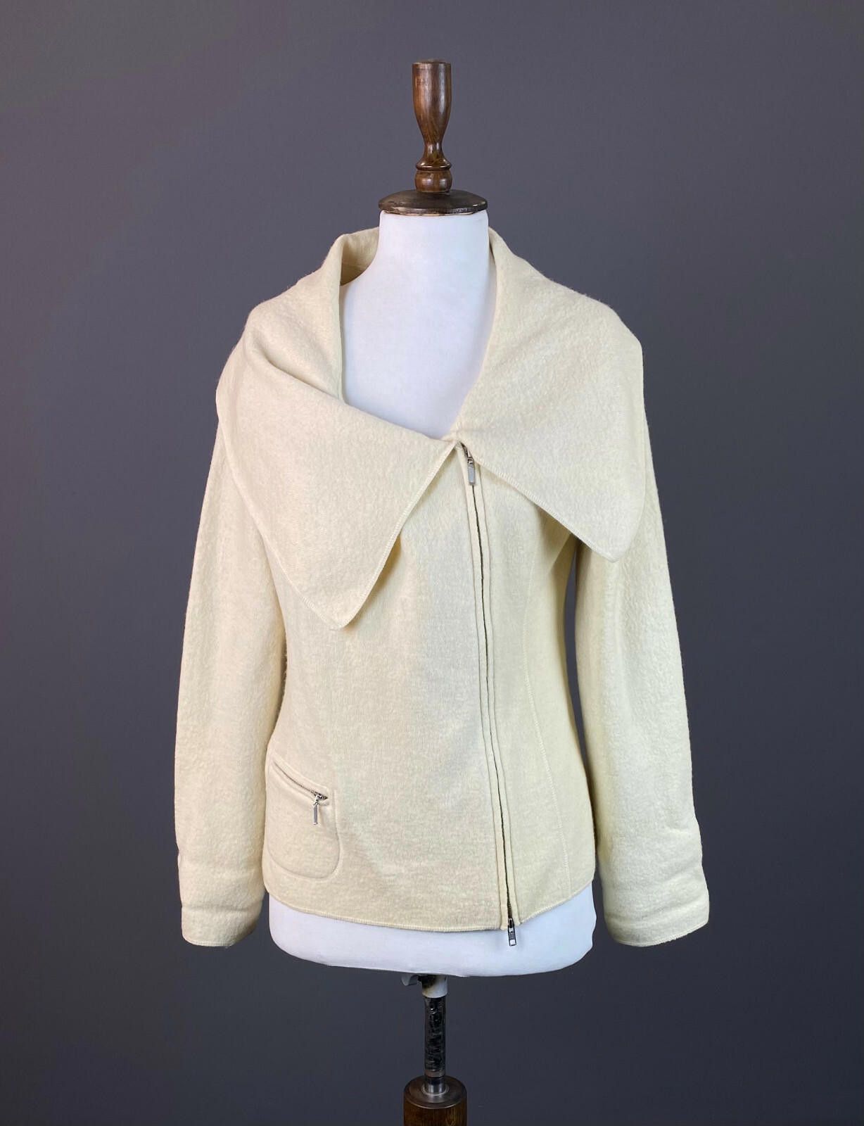 Designer Ischiko by Oska Beige Wool Acymetric Zip Up Jacket Size 10 Size L / US 10 / IT 46 - 1 Thumbnail