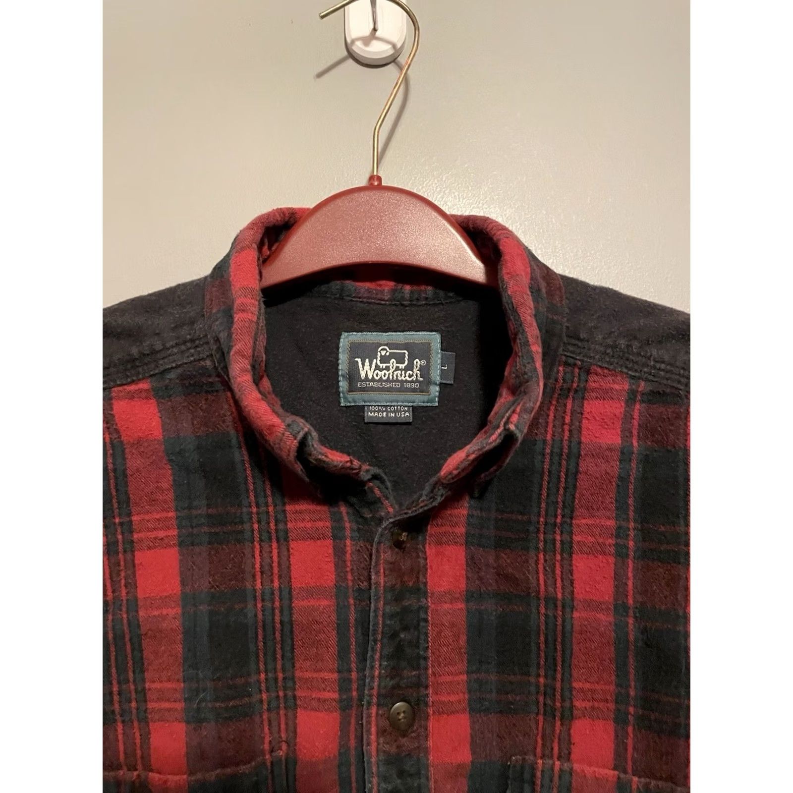 Vintage VINTAGE Woolrich Shirt Mens L Red Plaid Button-Up Long Sleeve Cotton Flannel Pockets USA Size US L / EU 52-54 / 3 - 4 Thumbnail