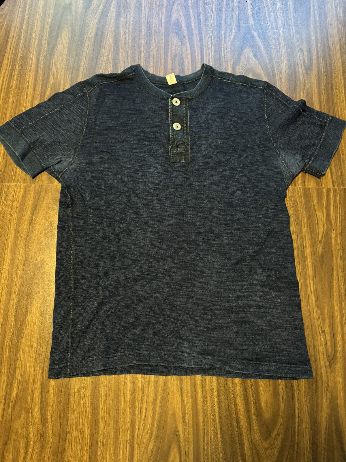 image of Pure Blue Japan Indigo Dyed Henley T, Men's (Size Medium)