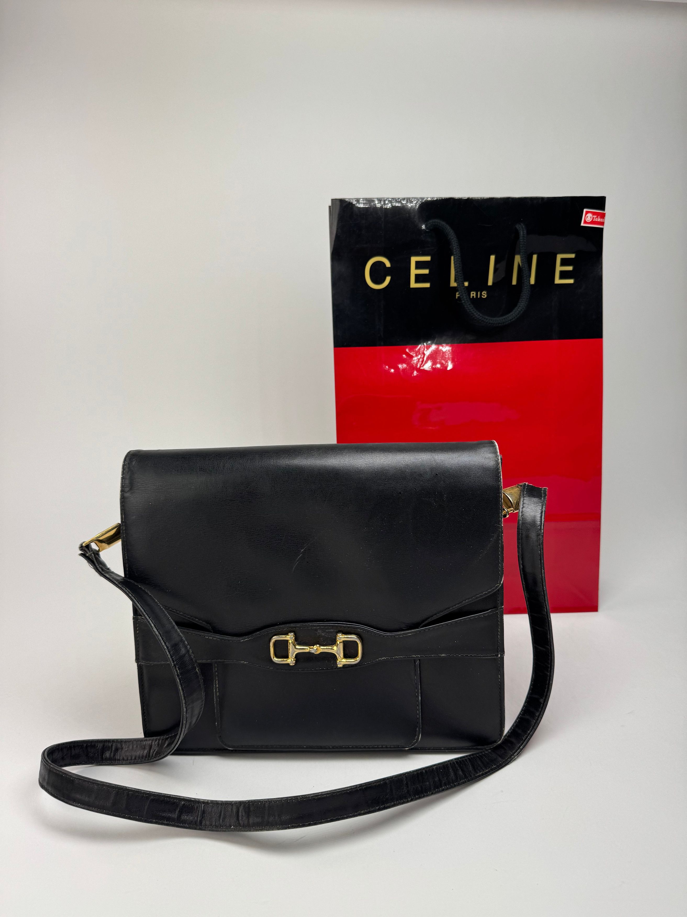 Celine Vintage Paris Leather Bag Triomphe Black Size ONE SIZE - 1 Thumbnail
