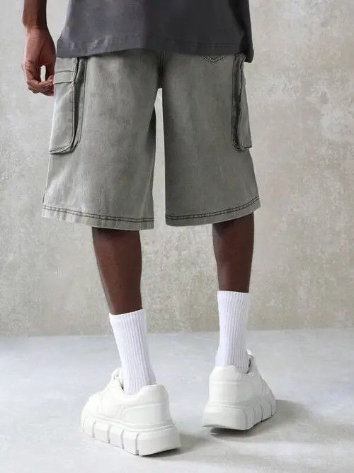 Jean Cargo Washed Y2k Shorts Jorts Denim Size US 33 - 3 Thumbnail