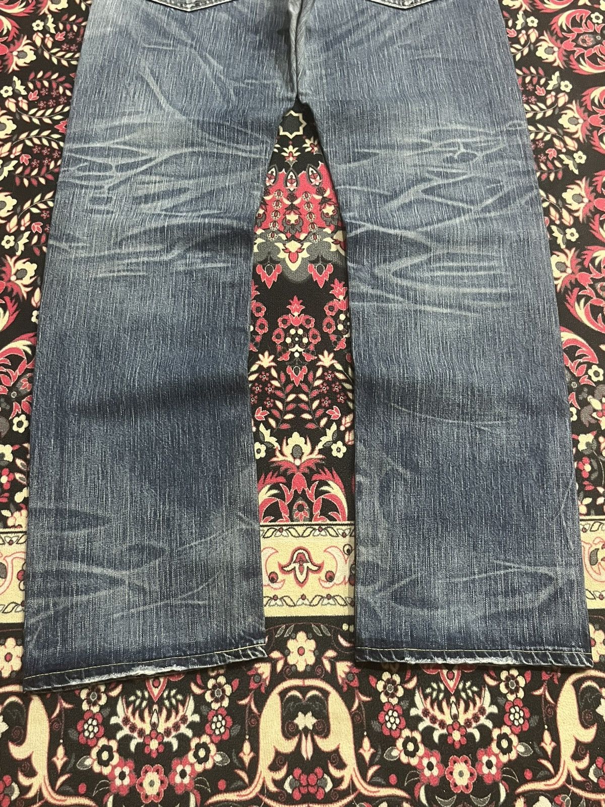 Edwin Edwin 503 Blue Trip Slashed Blue Washed Straight Leg Jeans Size US 34 / EU 50 - 12 Thumbnail