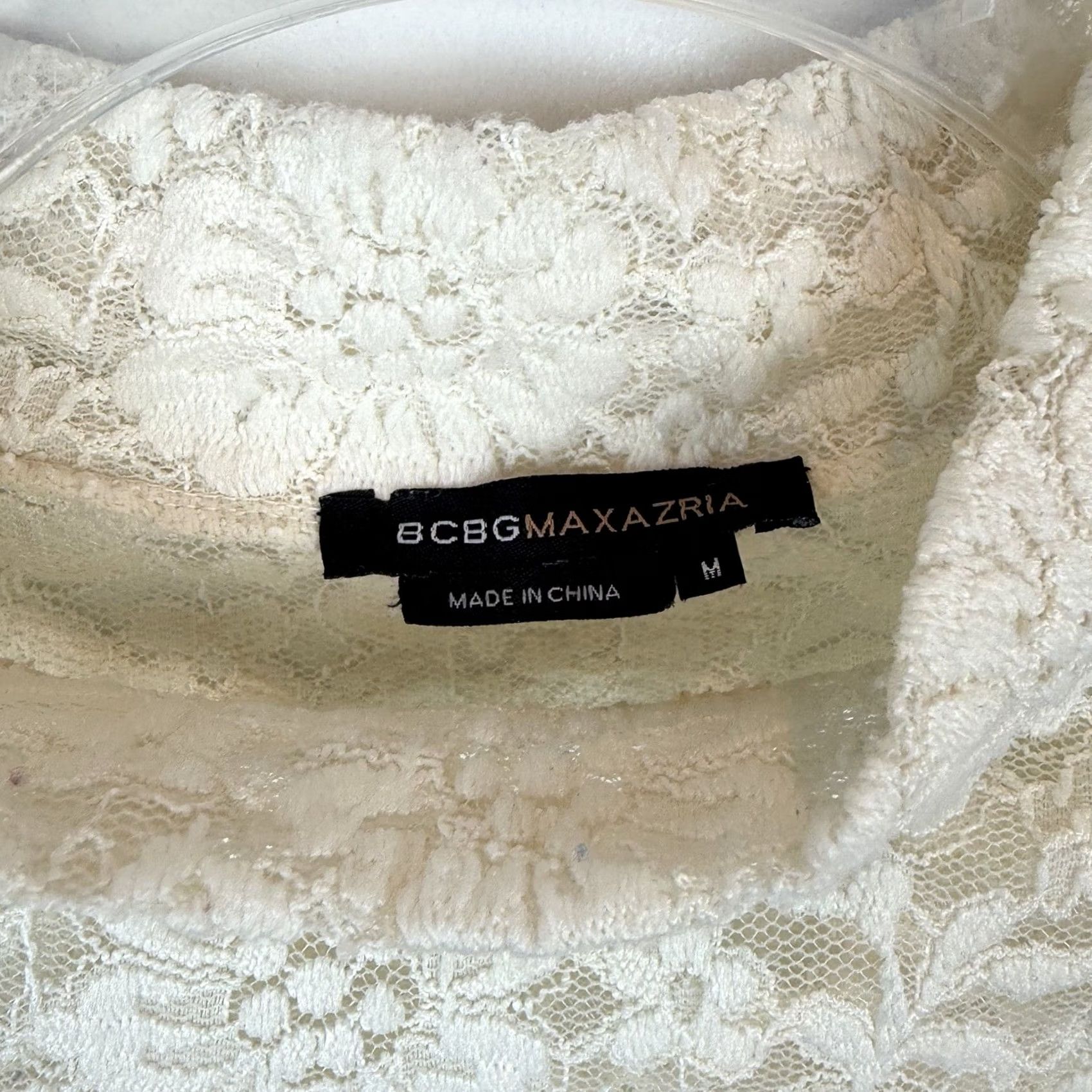 Bcbgmaxazria BCBGMAXAZRIA Blouse Womens M Ivory Lace Mock Neck Long Sleeve Casual Size M / US 6-8 / IT 42-44 - 3 Thumbnail