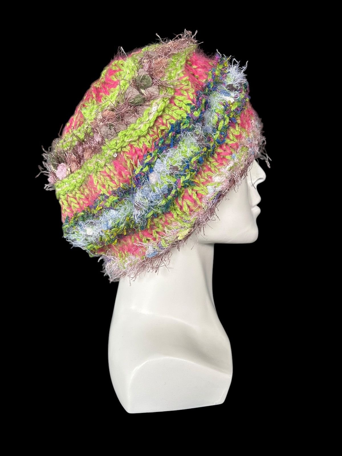 Japanese Brand × Kapital × Vintage Crochet Knitted Handmade fur Big Beanie Hats Rare Size ONE SIZE - 2 Thumbnail