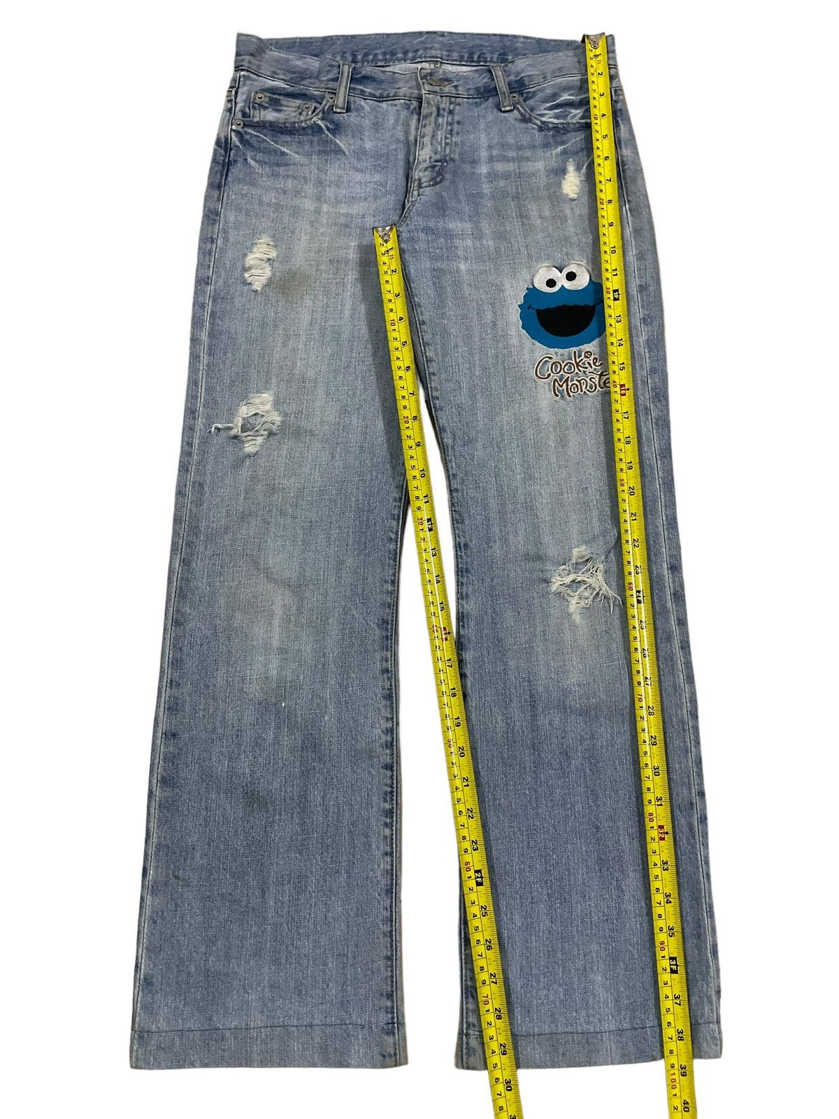 Cartoon Network Y2K Denim Cookie Monster Embroidery Distressed Rappers Jeans Size US 32 / EU 48 - 18 Thumbnail