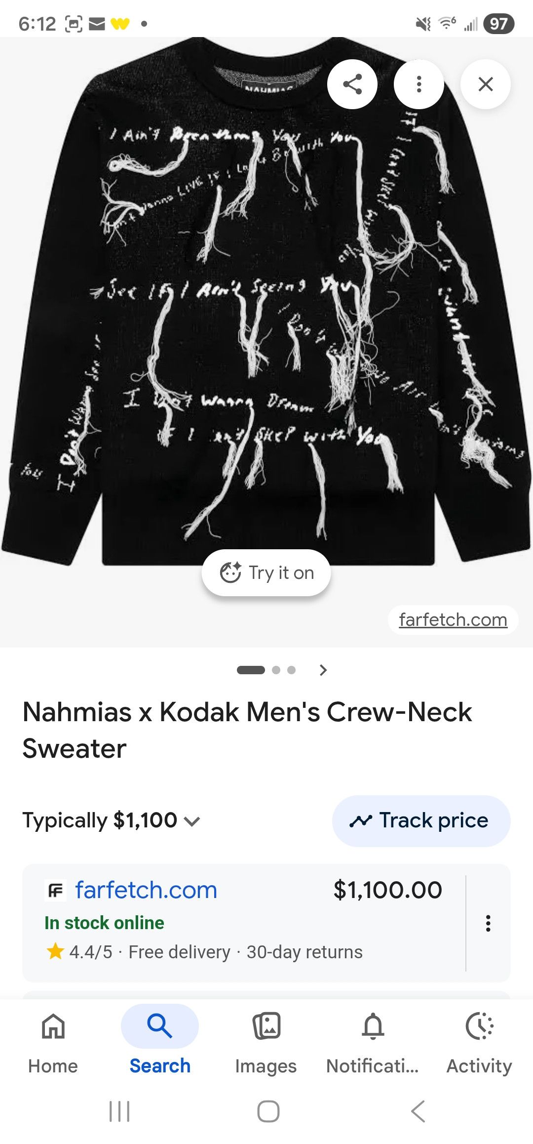 Nahmias Nahmias X Kodak Black Mens Crewneck Sweater Size US XL / EU 56 / 4 - 17 Thumbnail