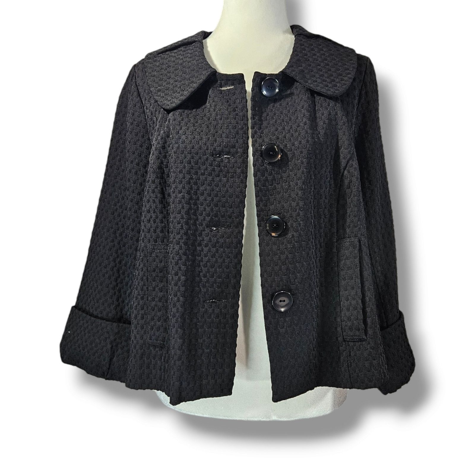 Other Du Jour Black Textured Rounded Flat Collar Jacket Size M Size M / US 6-8 / IT 42-44 - 3 Thumbnail