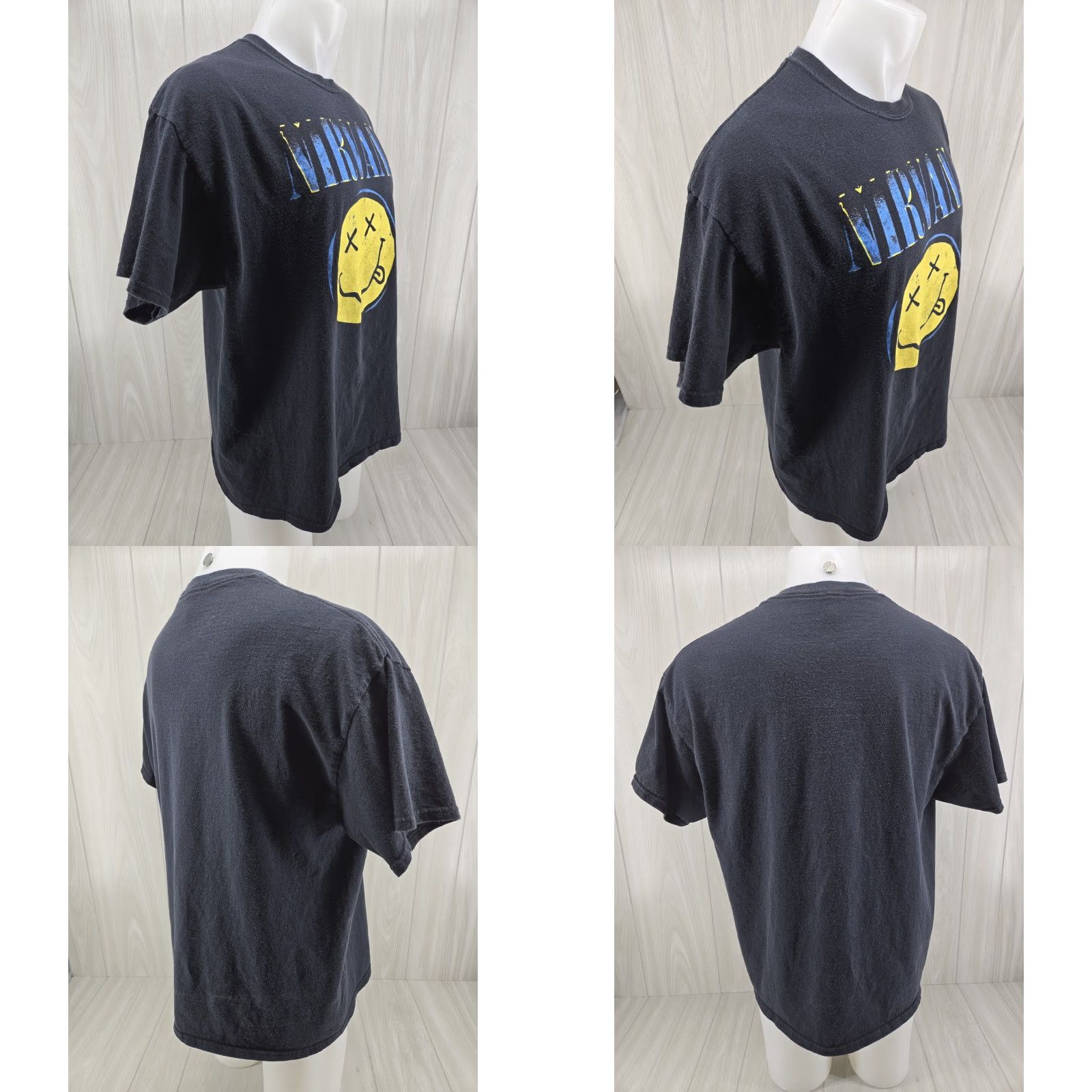 Vintage VINTAGE Nirvana T-Shirt Graphic Distressed Black Yellow Smiley Face Men's XL Crew Neck 100% Cotton Gildan 5000 Size US XL / EU 56 / 4 - 8 Thumbnail