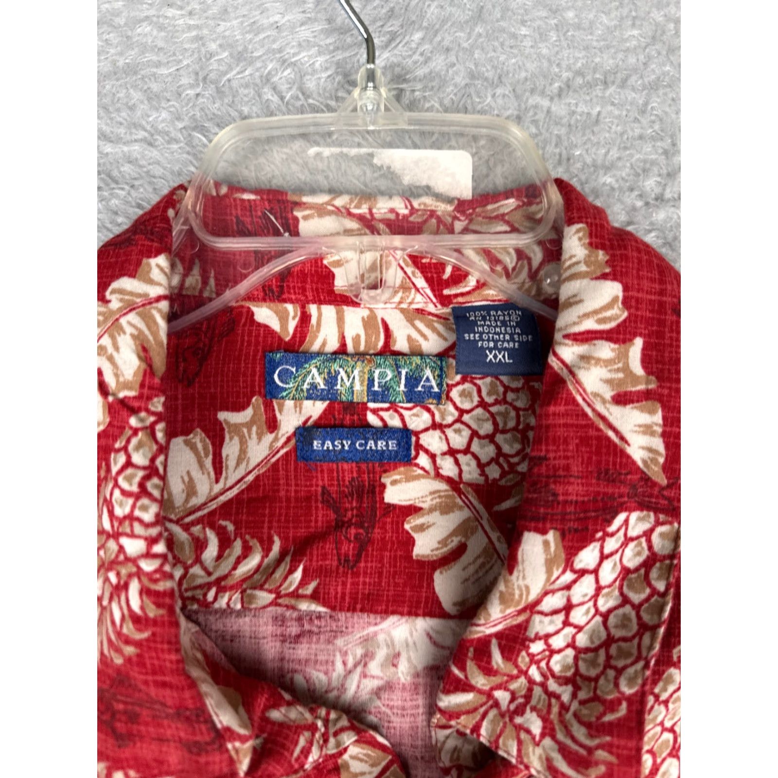 Vintage VINTAGE Campia Moda Shirt Men 2XL Red Floral Pineapple 100% Rayon Hawaiian Wood Button Up Size US XXL / EU 58 / 5 - 7 Thumbnail