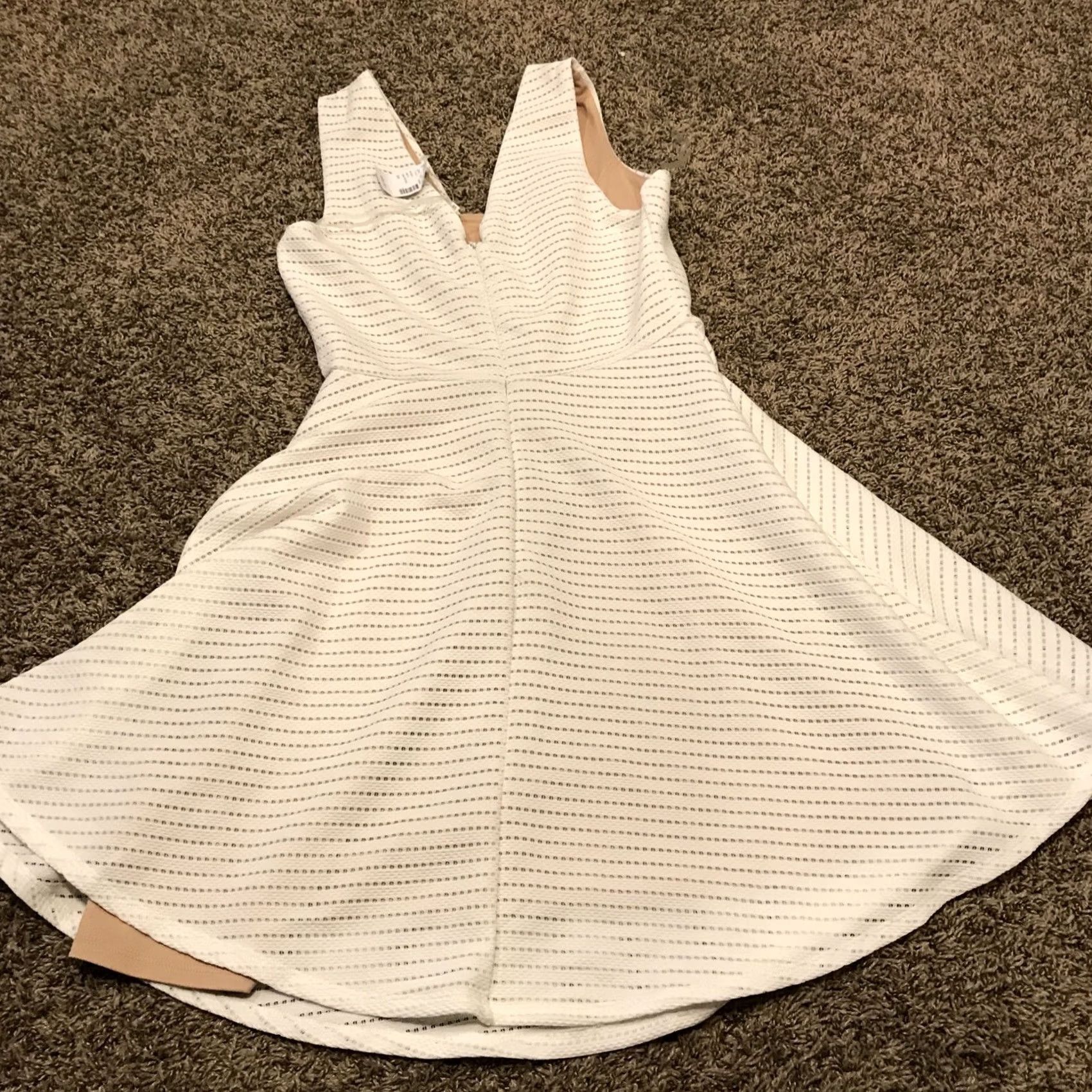 Vintage Maurices Dress Woman A-Line Sleeveless White Polyester Blend Knit Square Neck Knee Length Lined Sheer NWT 5/6 Size S / US 4 / IT 40 - 4 Thumbnail
