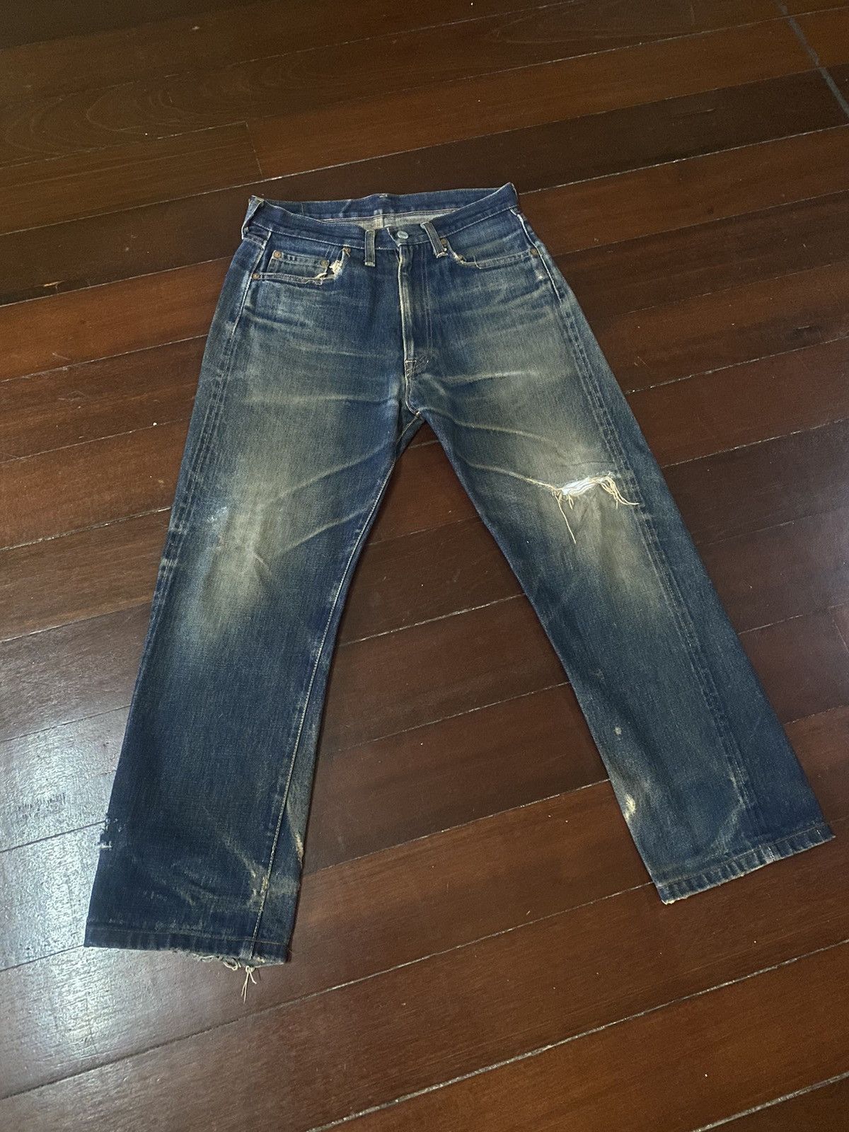 Denime FIRE VINTAGE DENIME JAPAN BRAND FLARE JEANS DISTRESSED RIP Size US 32 / EU 48 - 1 Thumbnail