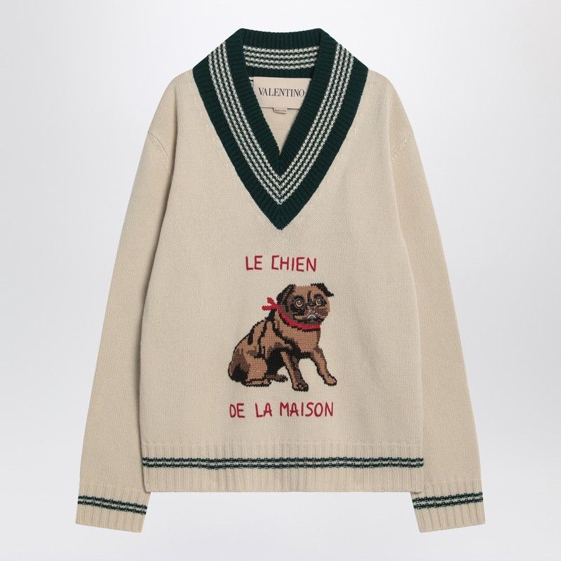 Valentino Valentino Butter-Coloured Sweater With Le Chien De La Maison Embroidery Size US L / EU 52-54 / 3 - 1 Thumbnail